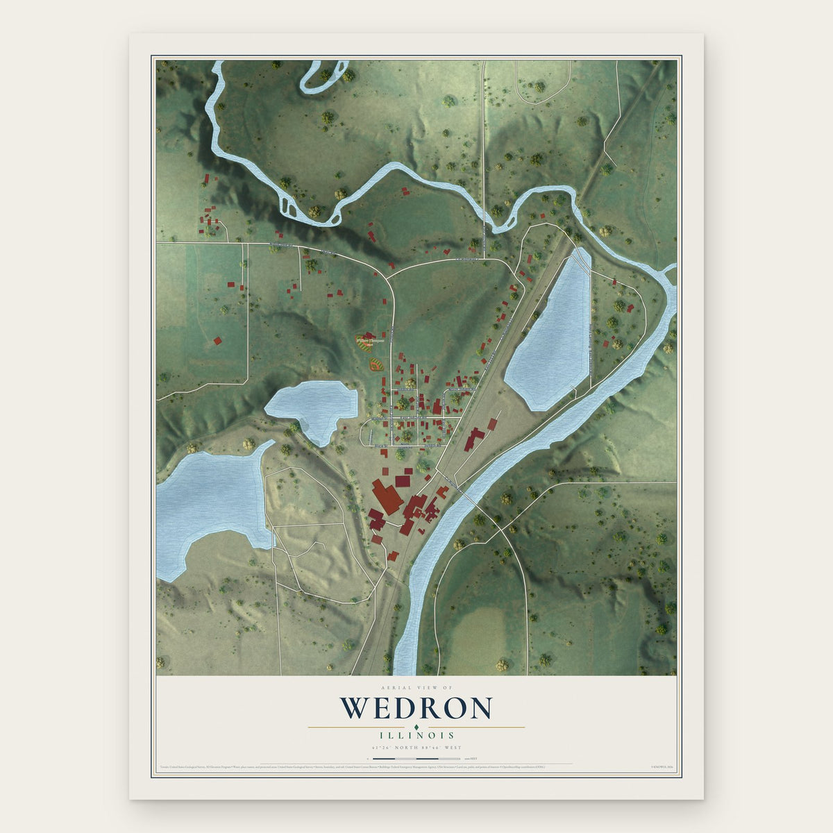 Wedron, Illinois map print, the full design