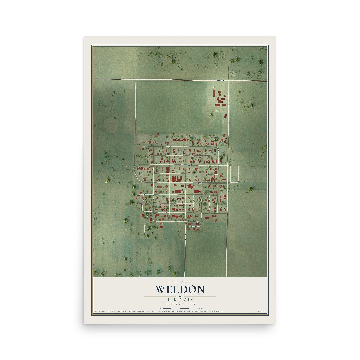 Map of Weldon, Illinois, 12 x 18 inch unframed archival matte print