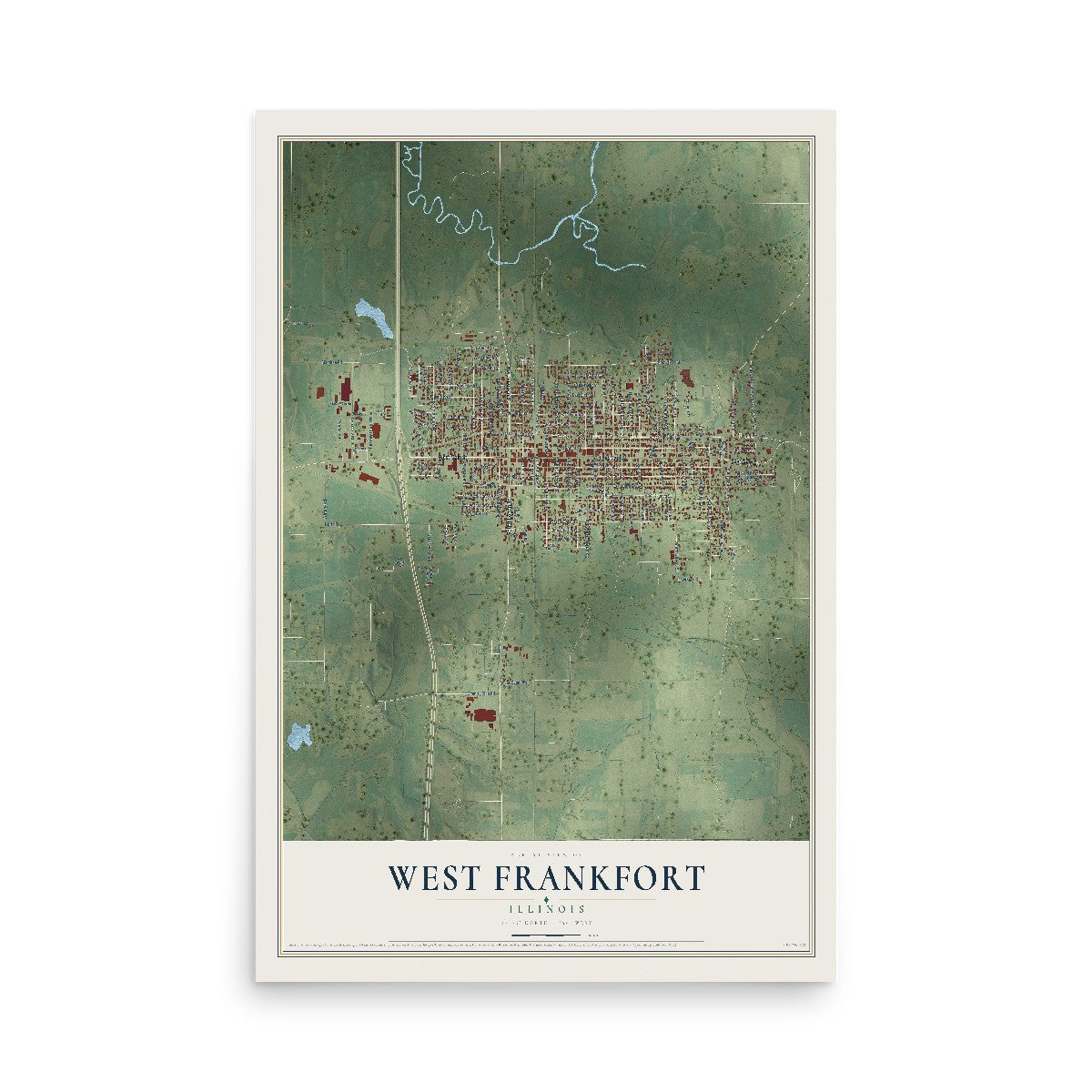 Map of West Frankfort, Illinois, 12 x 18 inch unframed archival matte print