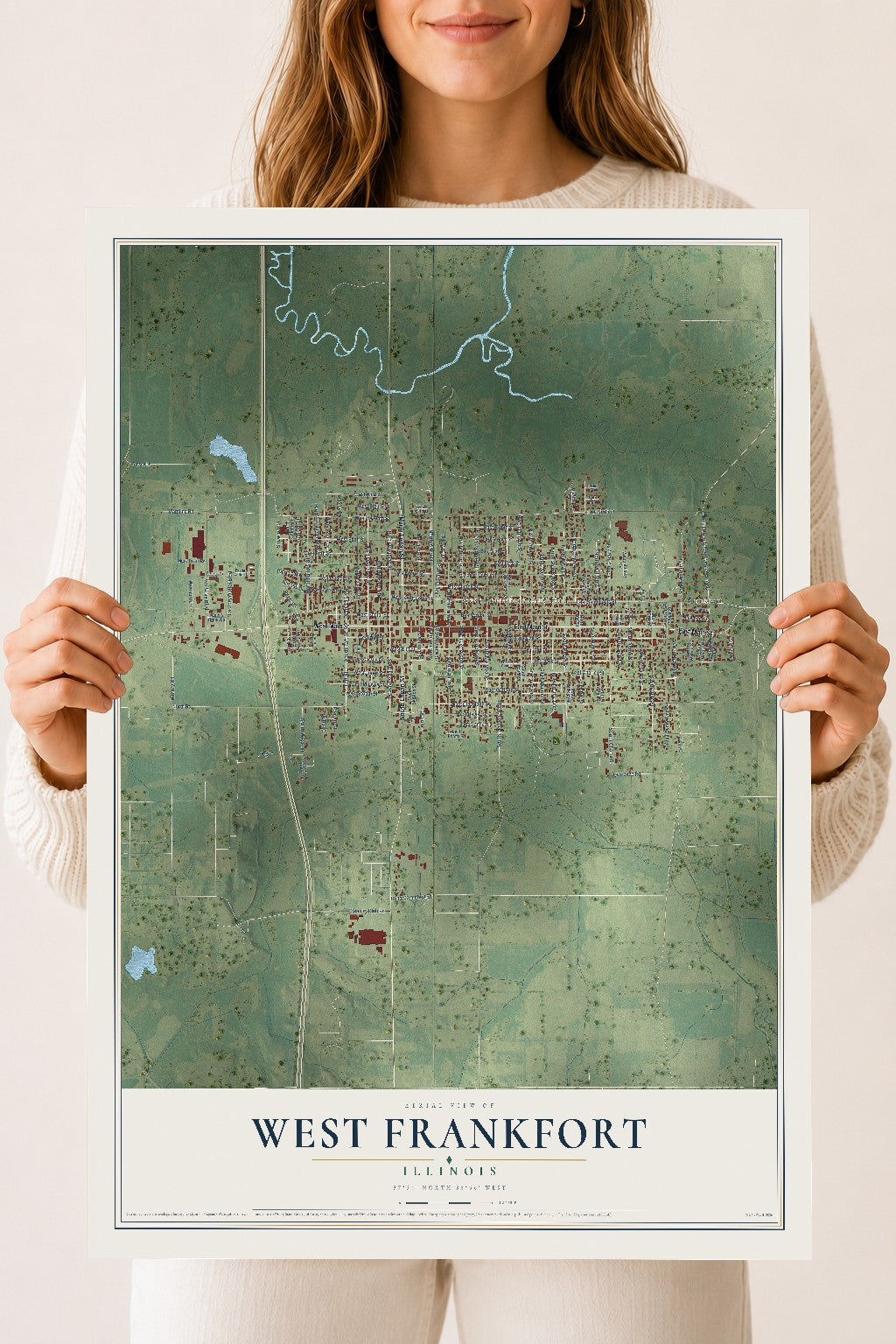 Map of West Frankfort, Illinois, 18 x 24 inch unframed archival matte print