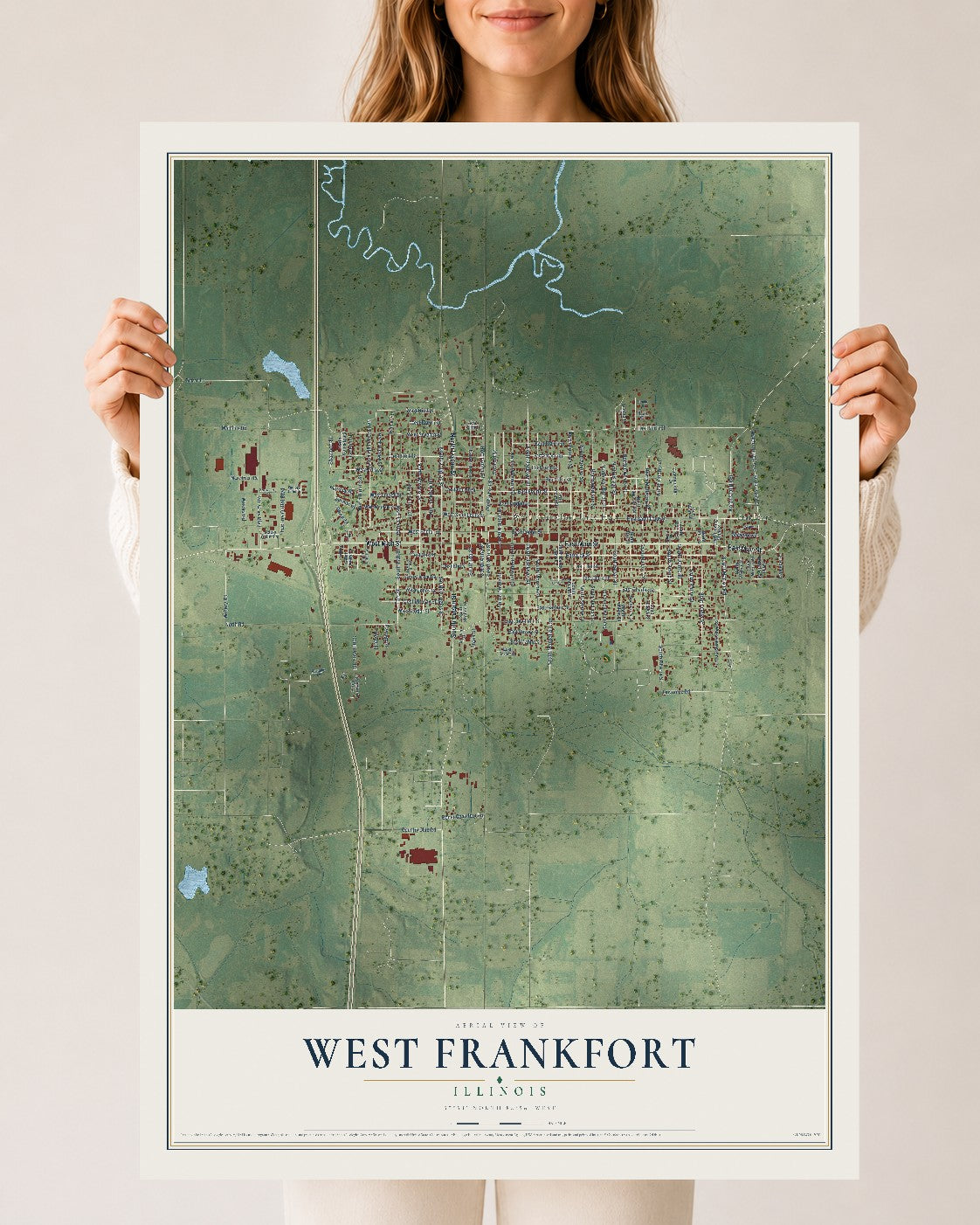 Map of West Frankfort, Illinois, 24 x 36 inch unframed archival matte print