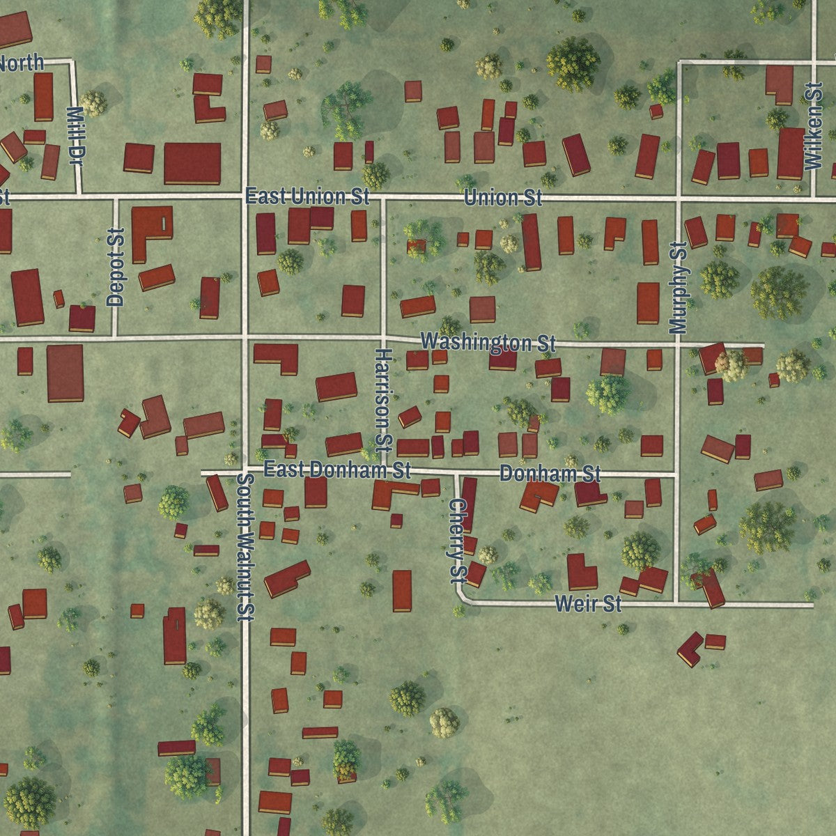 Close-up of the map of West Union, Illinois print showing street and building detail