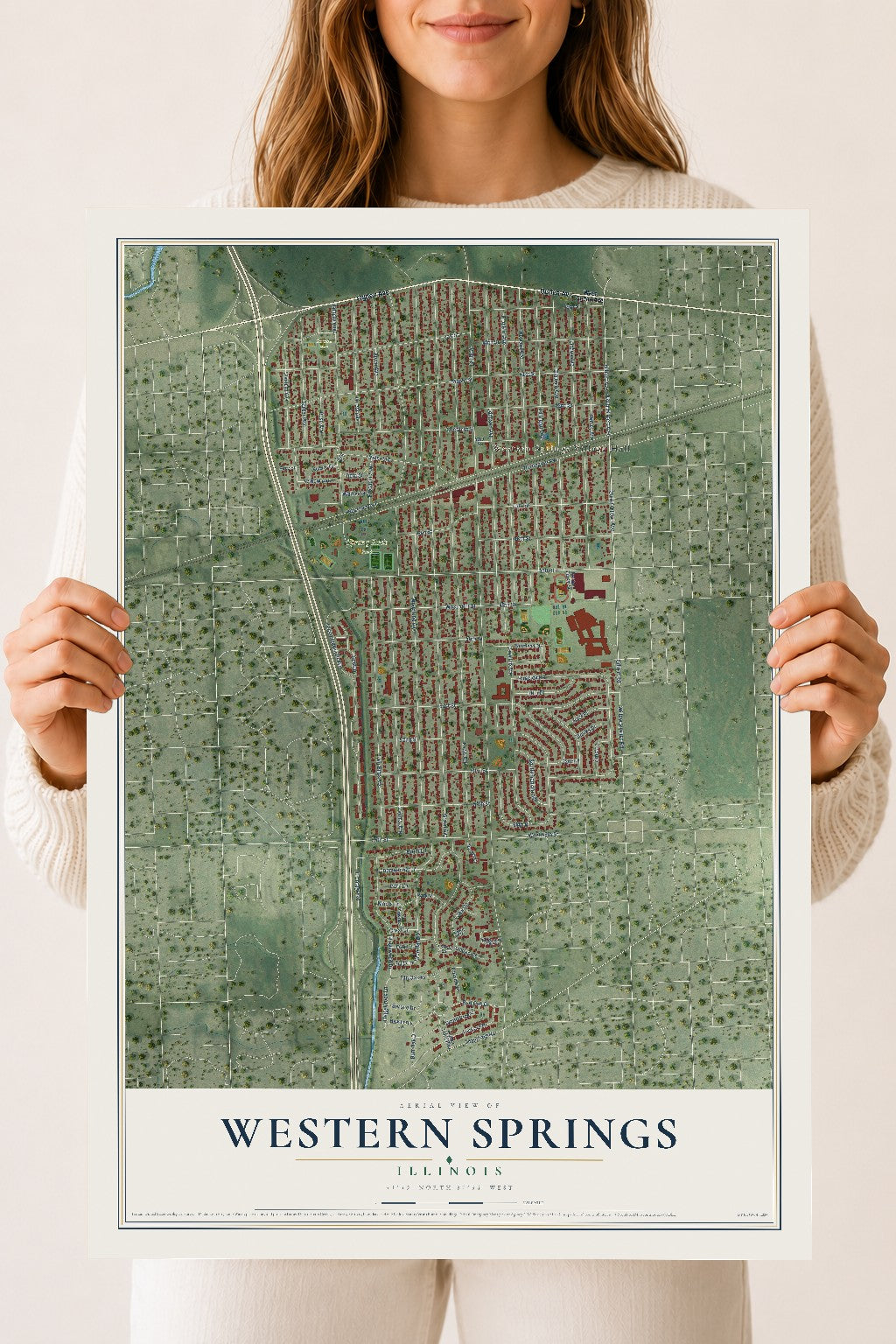 Map of Western Springs, Illinois, 18 x 24 inch unframed archival matte print