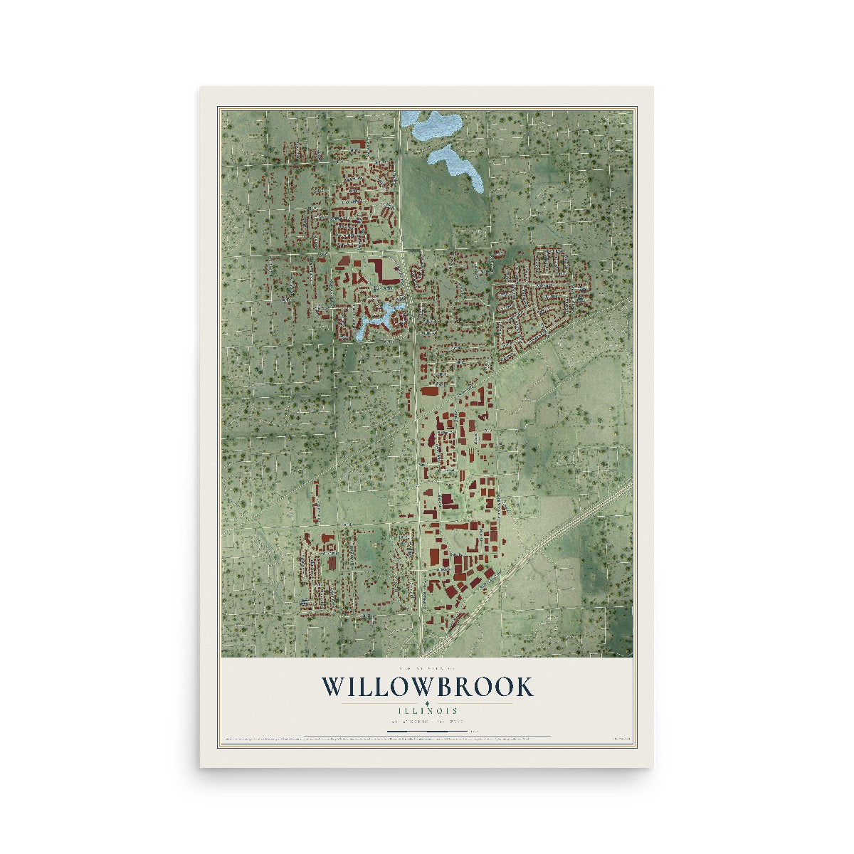 Map of Willowbrook, Illinois, 12 x 18 inch unframed archival matte print