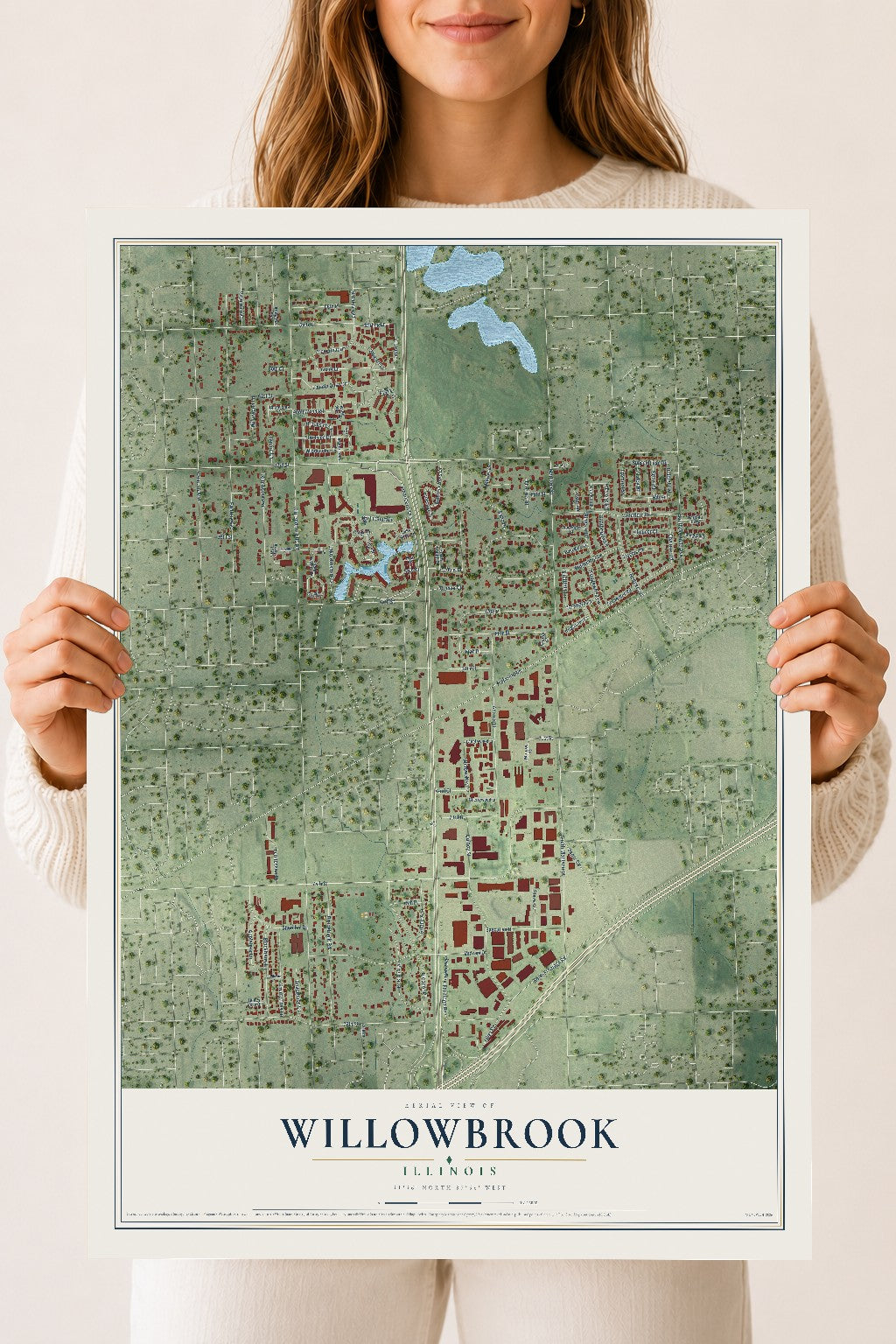 Map of Willowbrook, Illinois, 18 x 24 inch unframed archival matte print