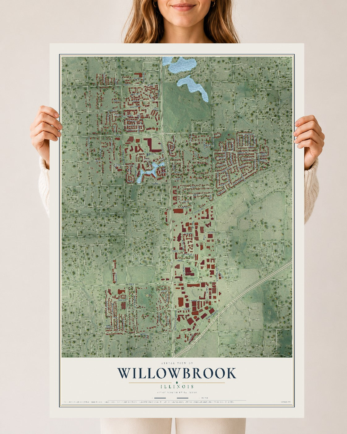 Map of Willowbrook, Illinois, 24 x 36 inch unframed archival matte print