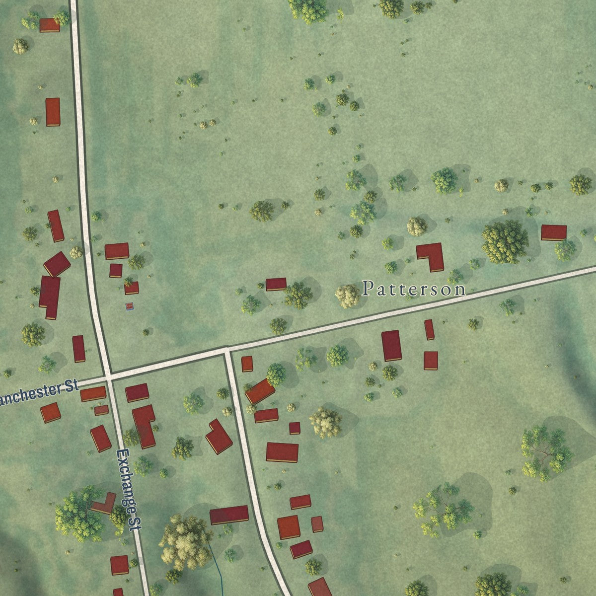 Close-up of the map of Wilmington, Greene County, Illinois print showing street and building detail