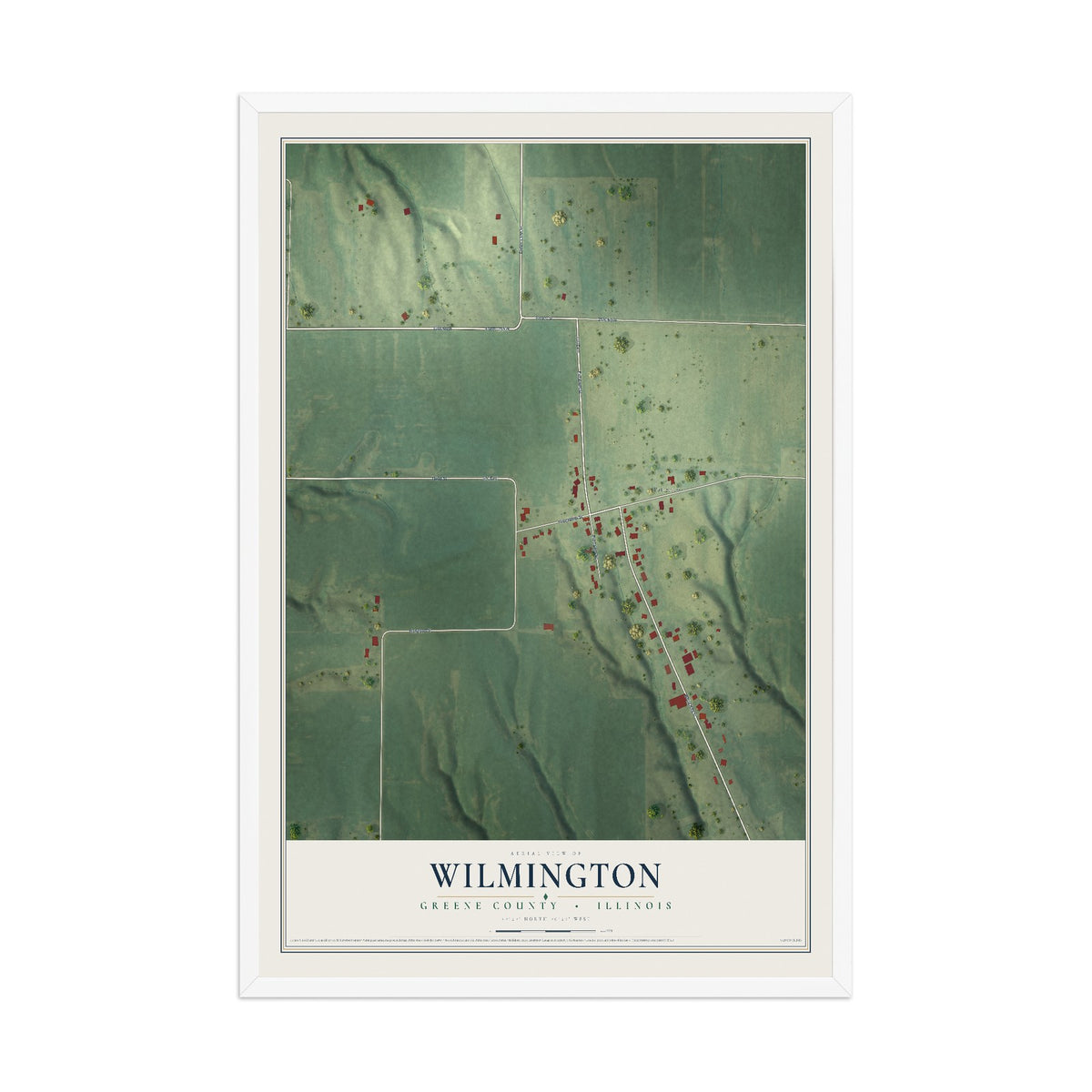 Map of Wilmington, Greene County, Illinois, 12 x 18 inch print in a white wood frame
