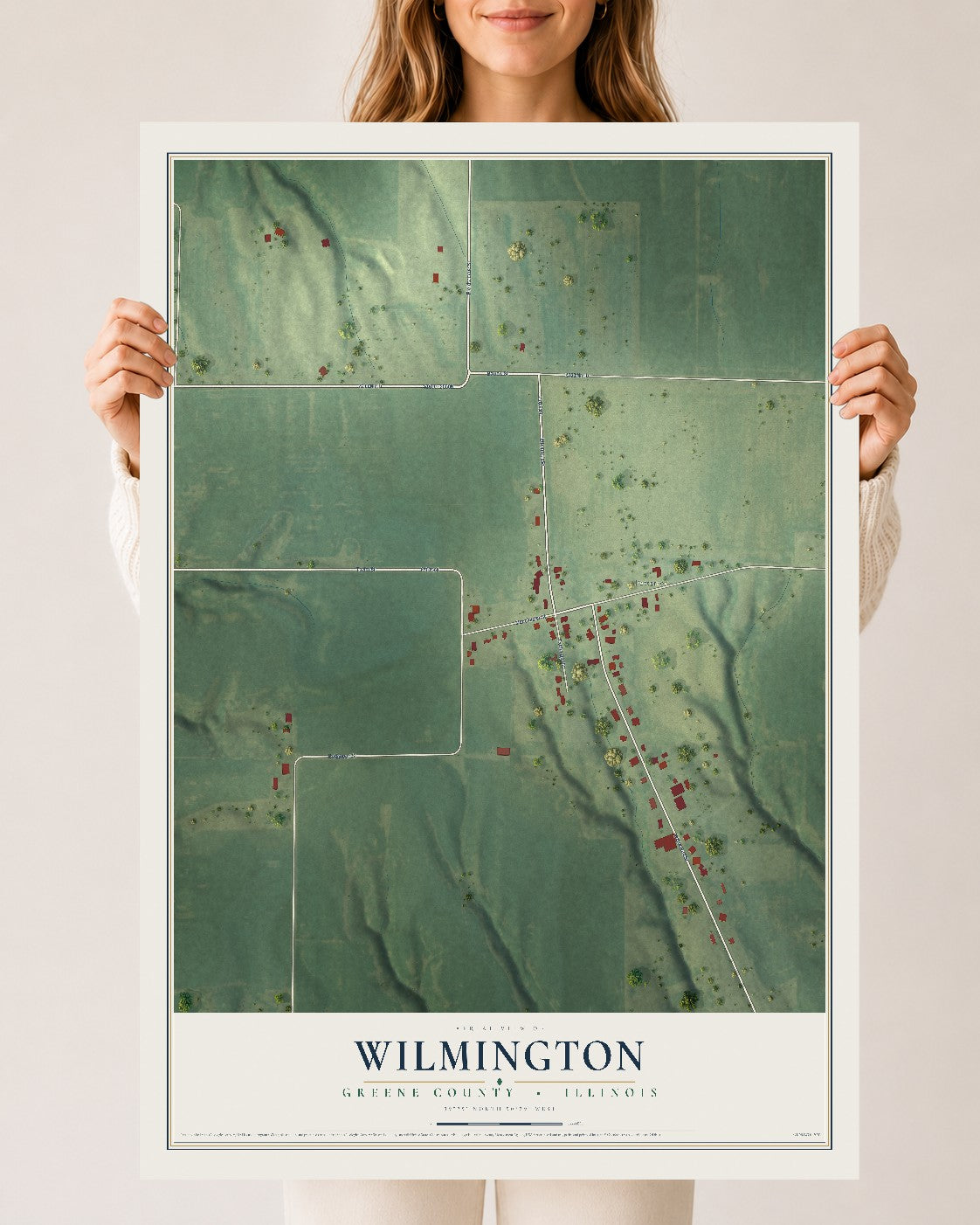 Map of Wilmington, Greene County, Illinois, 24 x 36 inch unframed archival matte print
