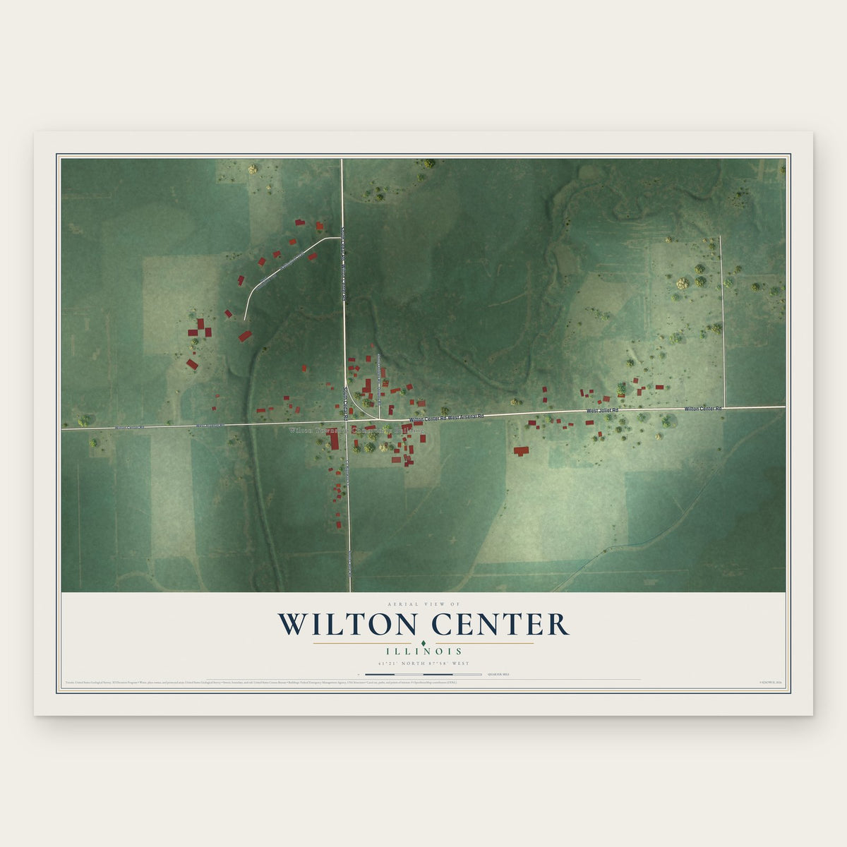 Wilton Center, Illinois map print, the full design