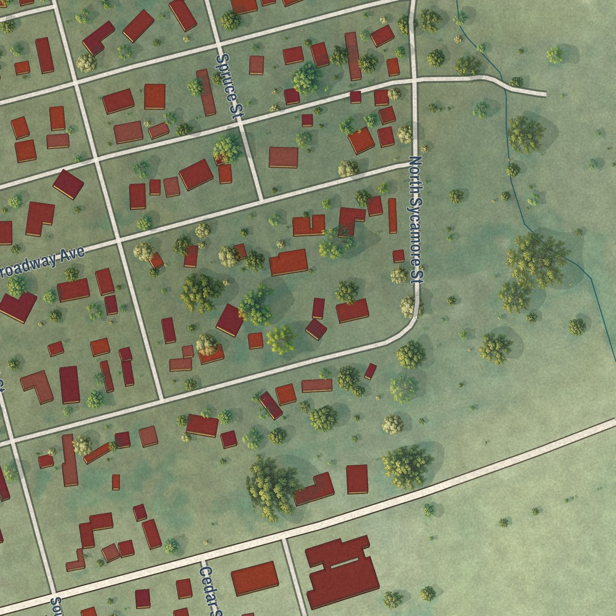 Second close-up of the map of Windsor, Shelby County, Illinois print showing more streets and buildings