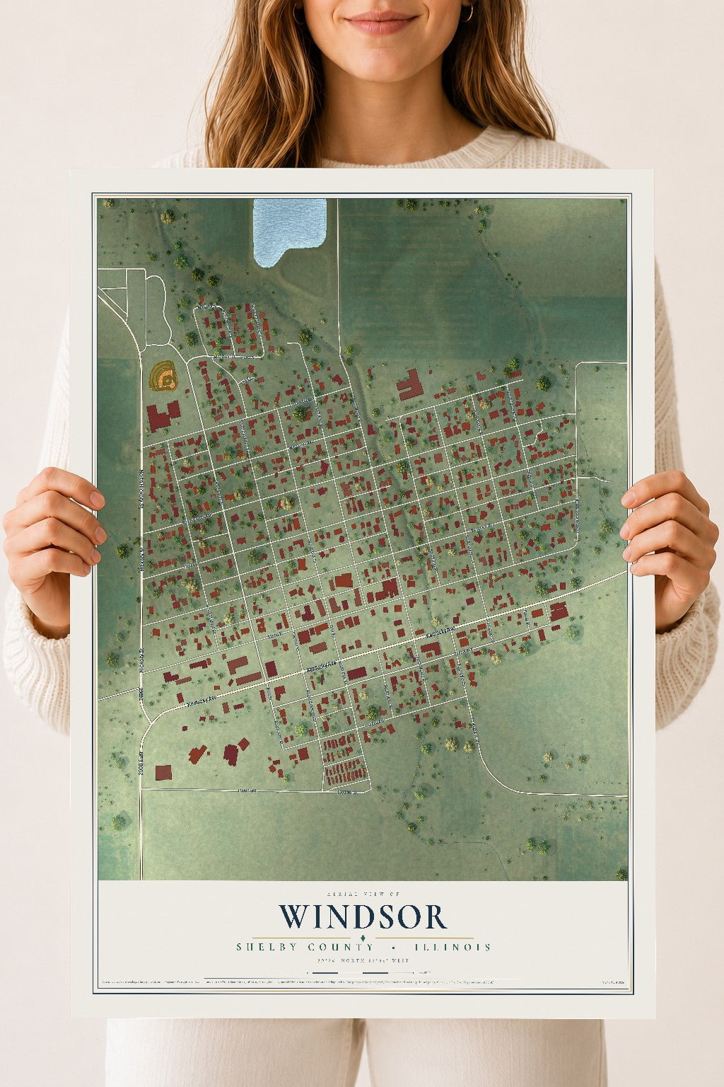 Map of Windsor, Shelby County, Illinois, 18 x 24 inch unframed archival matte print