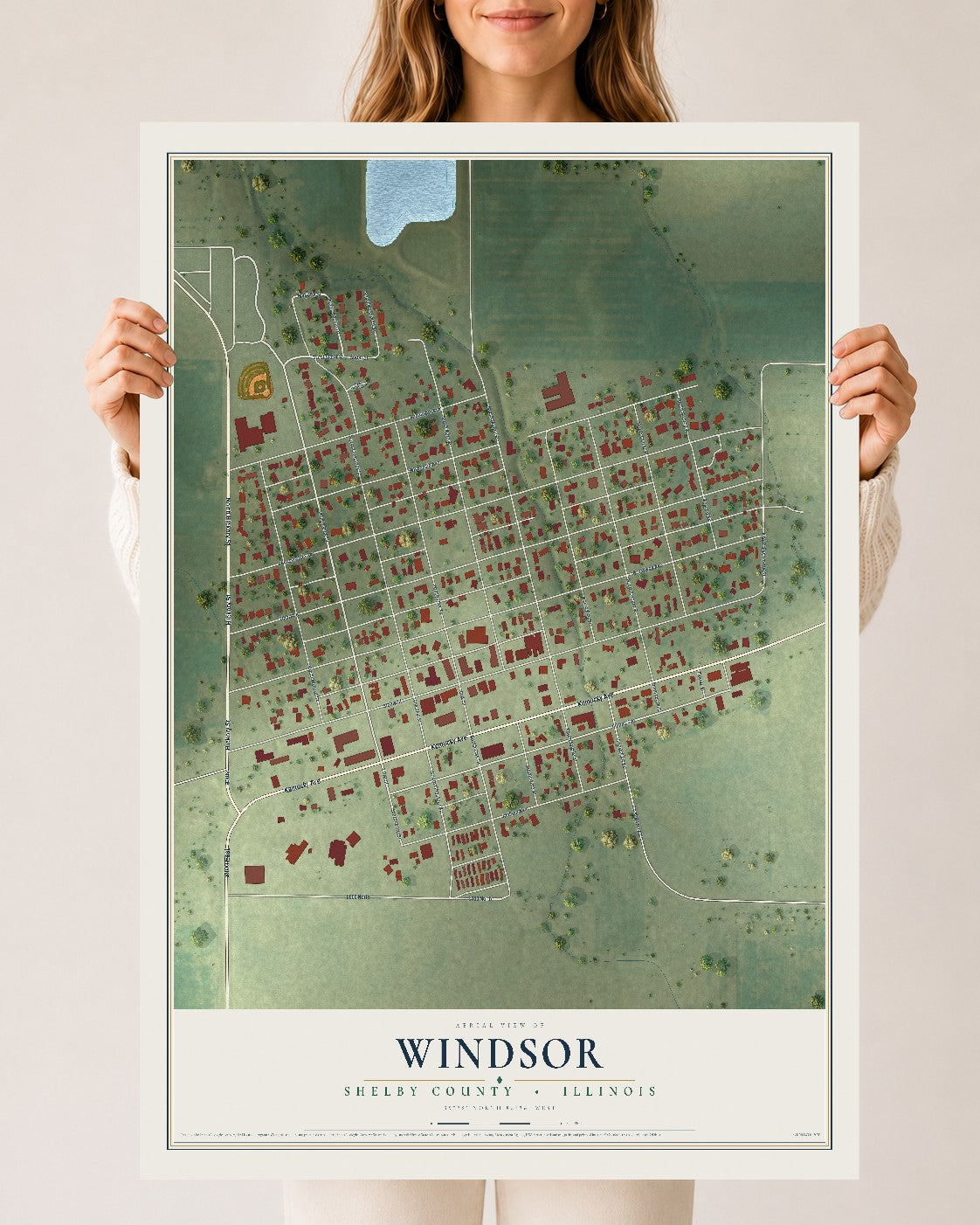 Map of Windsor, Shelby County, Illinois, 24 x 36 inch unframed archival matte print