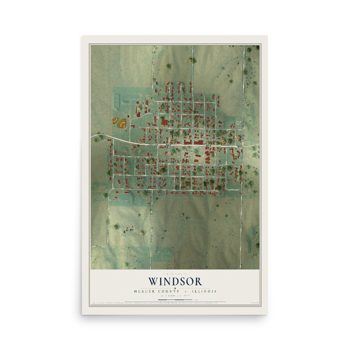 Map of Windsor, Mercer County, Illinois, 12 x 18 inch unframed archival matte print