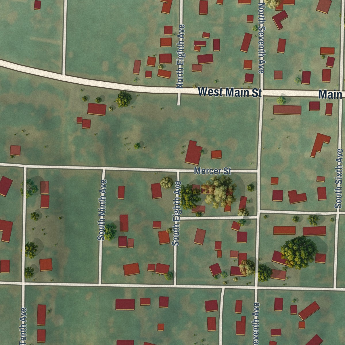 Second close-up of the map of Windsor, Mercer County, Illinois print showing more streets and buildings