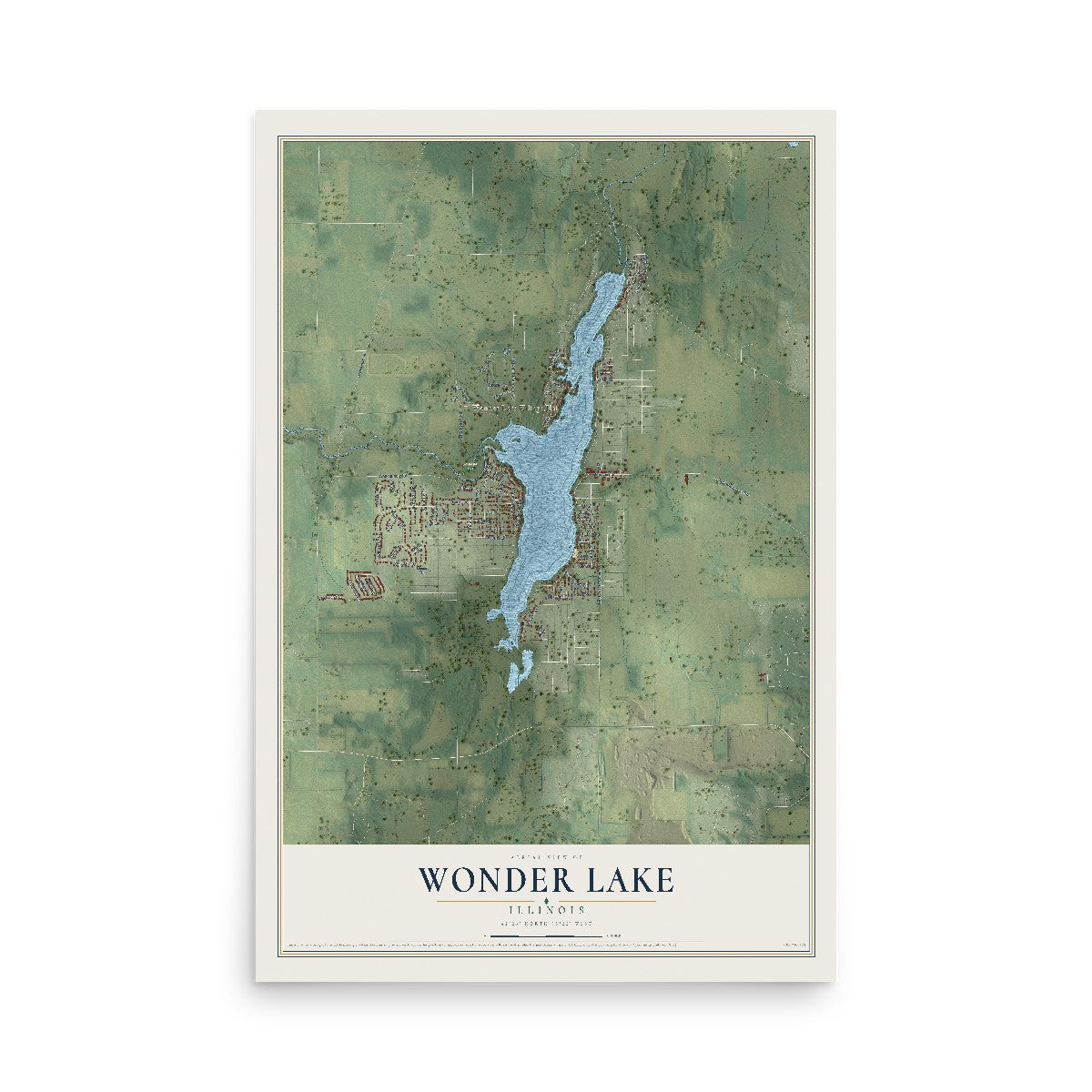 Map of Wonder Lake, Illinois, 12 x 18 inch unframed archival matte print