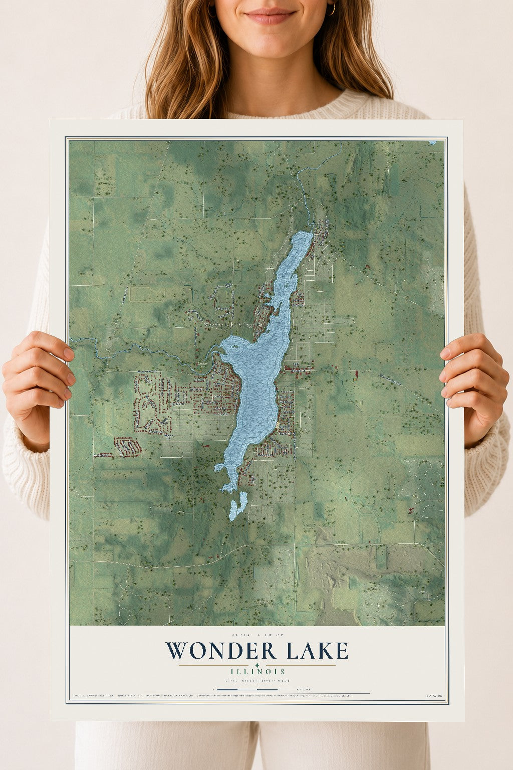 Map of Wonder Lake, Illinois, 18 x 24 inch unframed archival matte print
