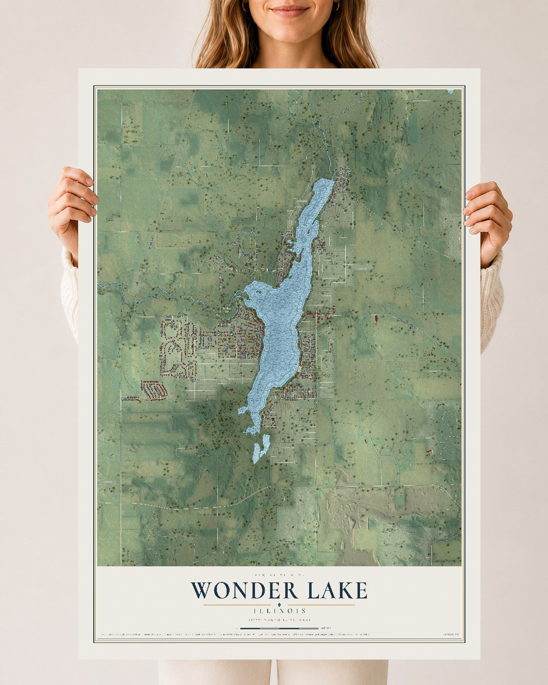 Map of Wonder Lake, Illinois, 24 x 36 inch unframed archival matte print