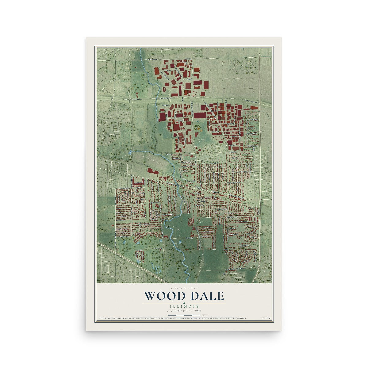 Map of Wood Dale, Illinois, 12 x 18 inch unframed archival matte print