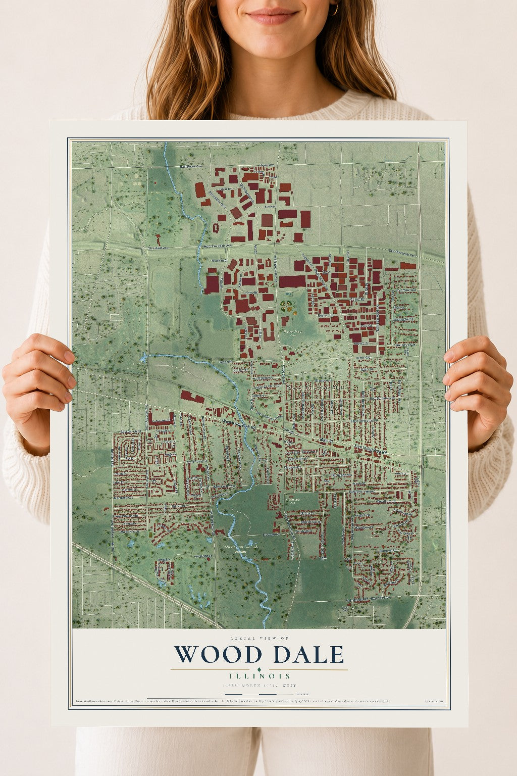 Map of Wood Dale, Illinois, 18 x 24 inch unframed archival matte print