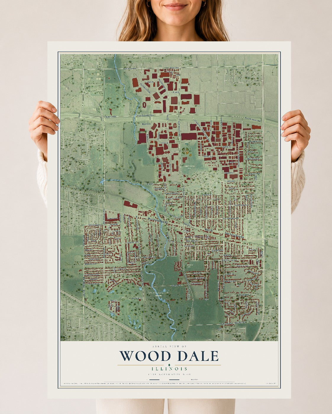 Map of Wood Dale, Illinois, 24 x 36 inch unframed archival matte print