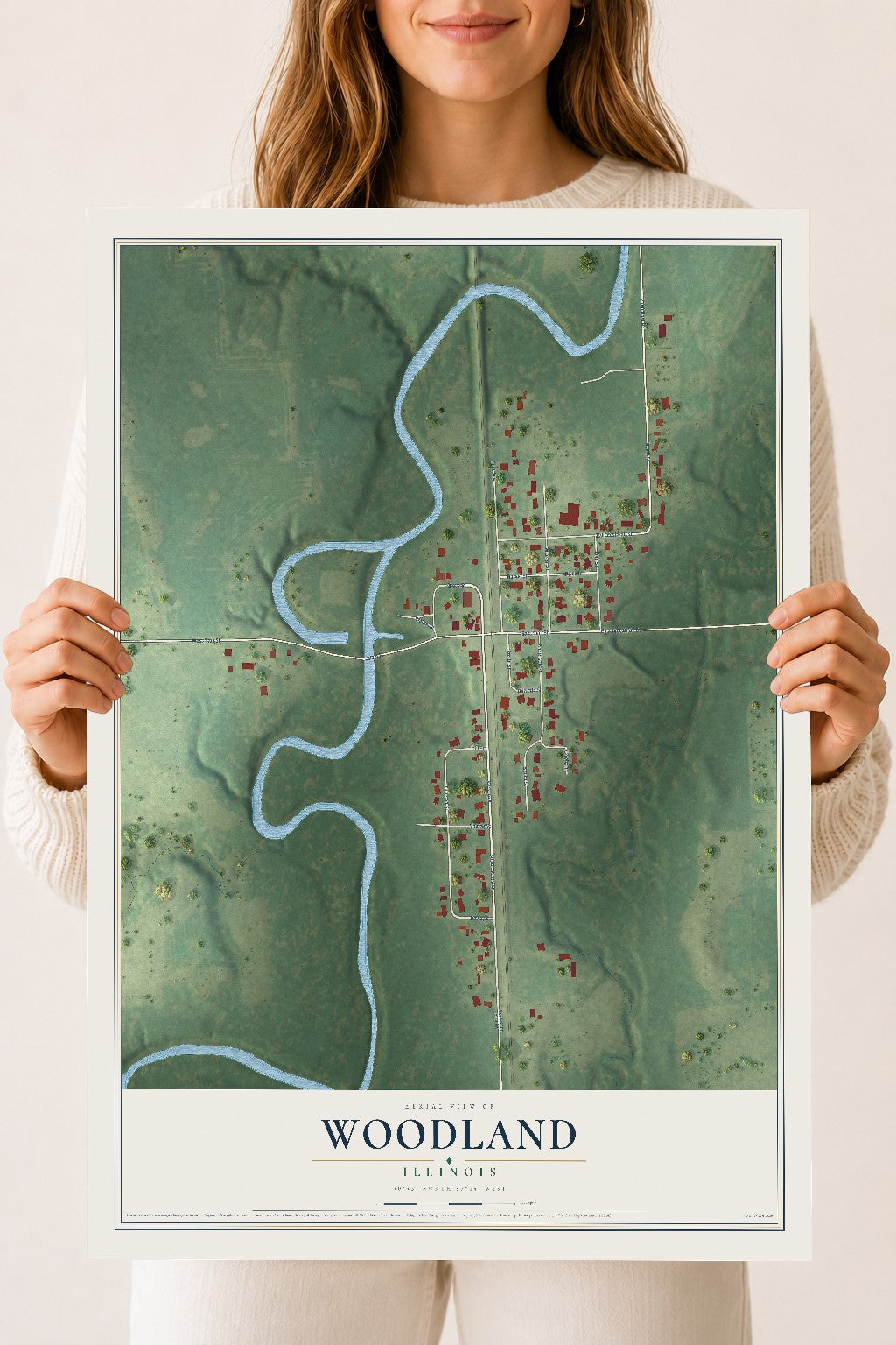 Map of Woodland, Illinois, 18 x 24 inch unframed archival matte print