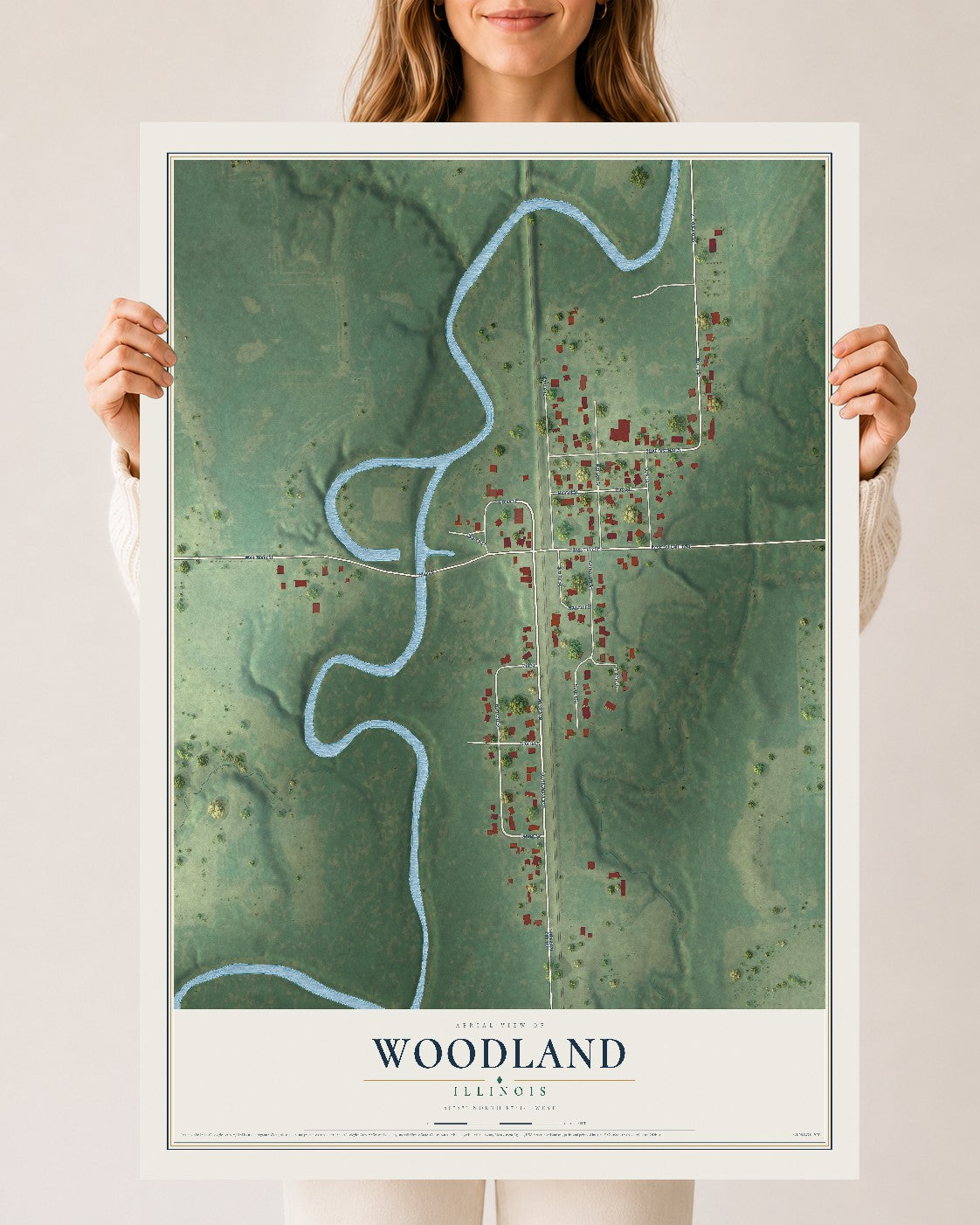 Map of Woodland, Illinois, 24 x 36 inch unframed archival matte print