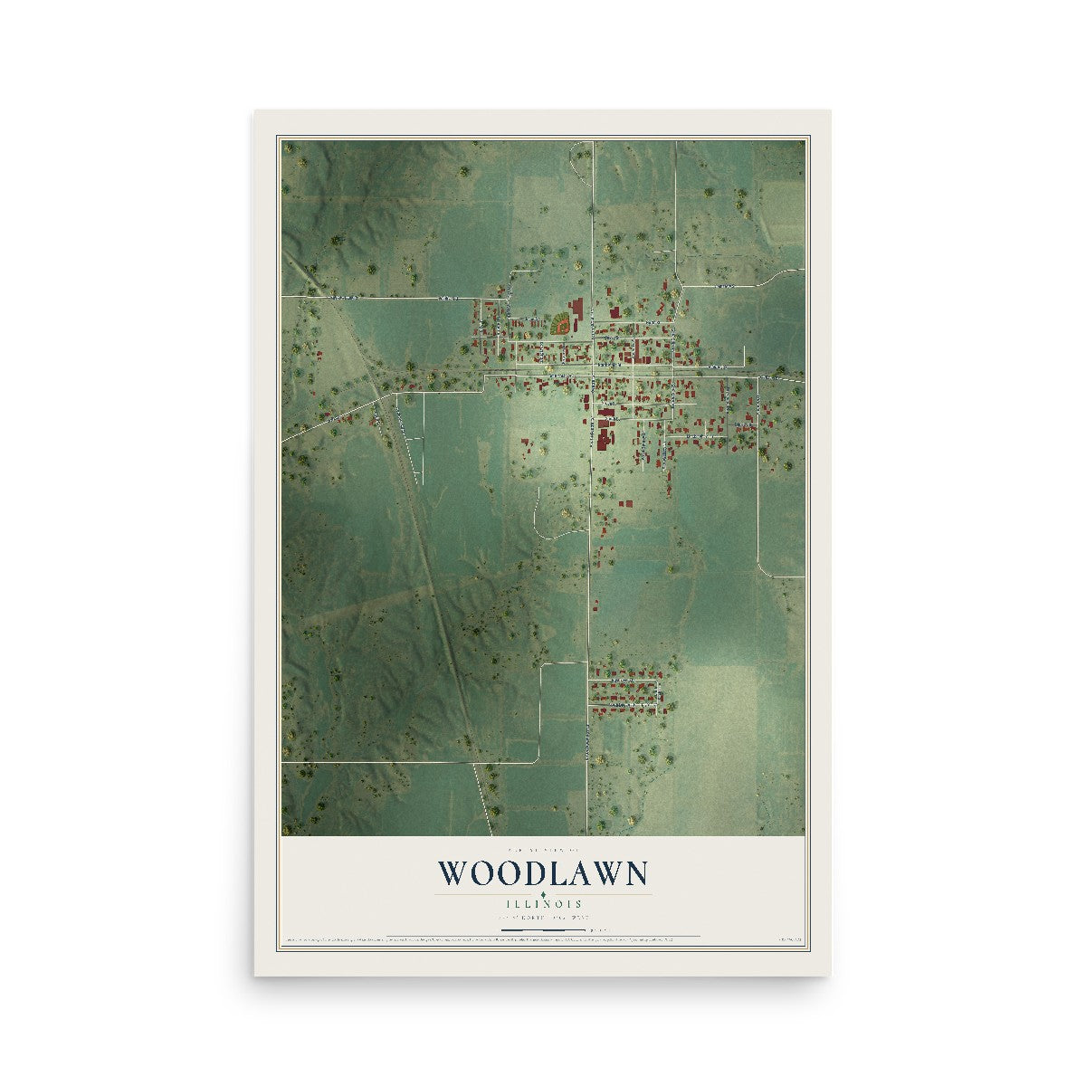 Map of Woodlawn, Illinois, 12 x 18 inch unframed archival matte print