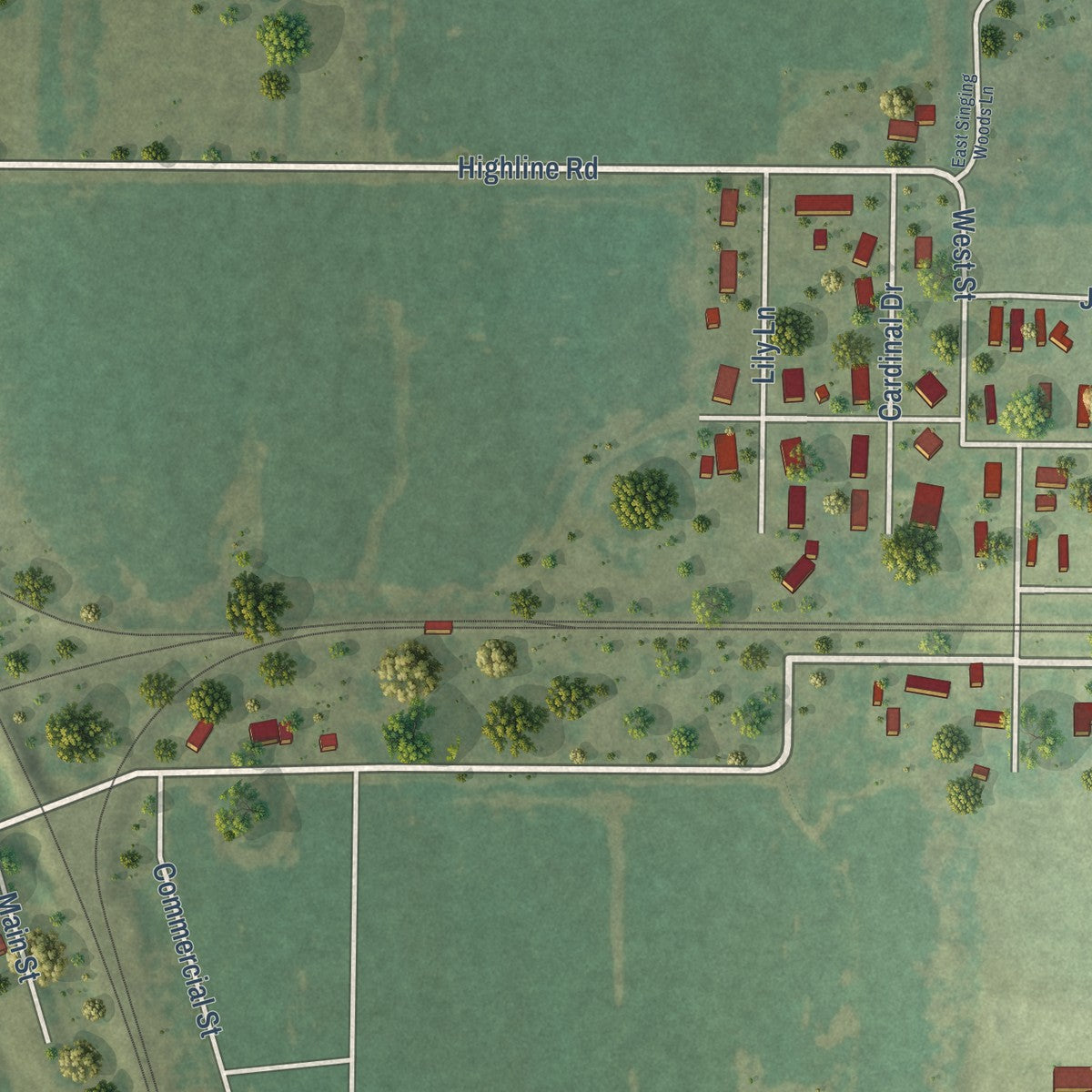 Second close-up of the map of Woodlawn, Illinois print showing more streets and buildings