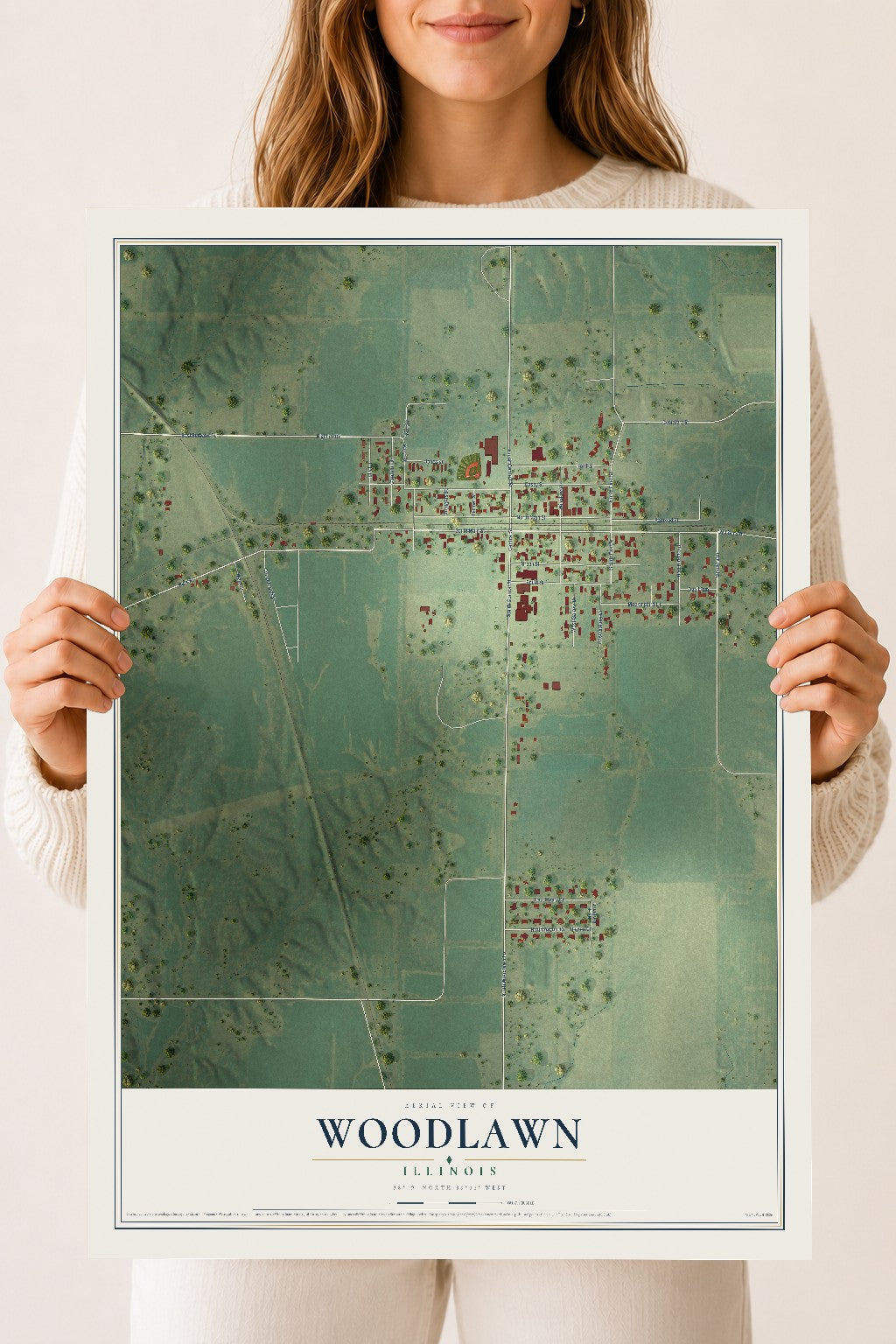 Map of Woodlawn, Illinois, 18 x 24 inch unframed archival matte print