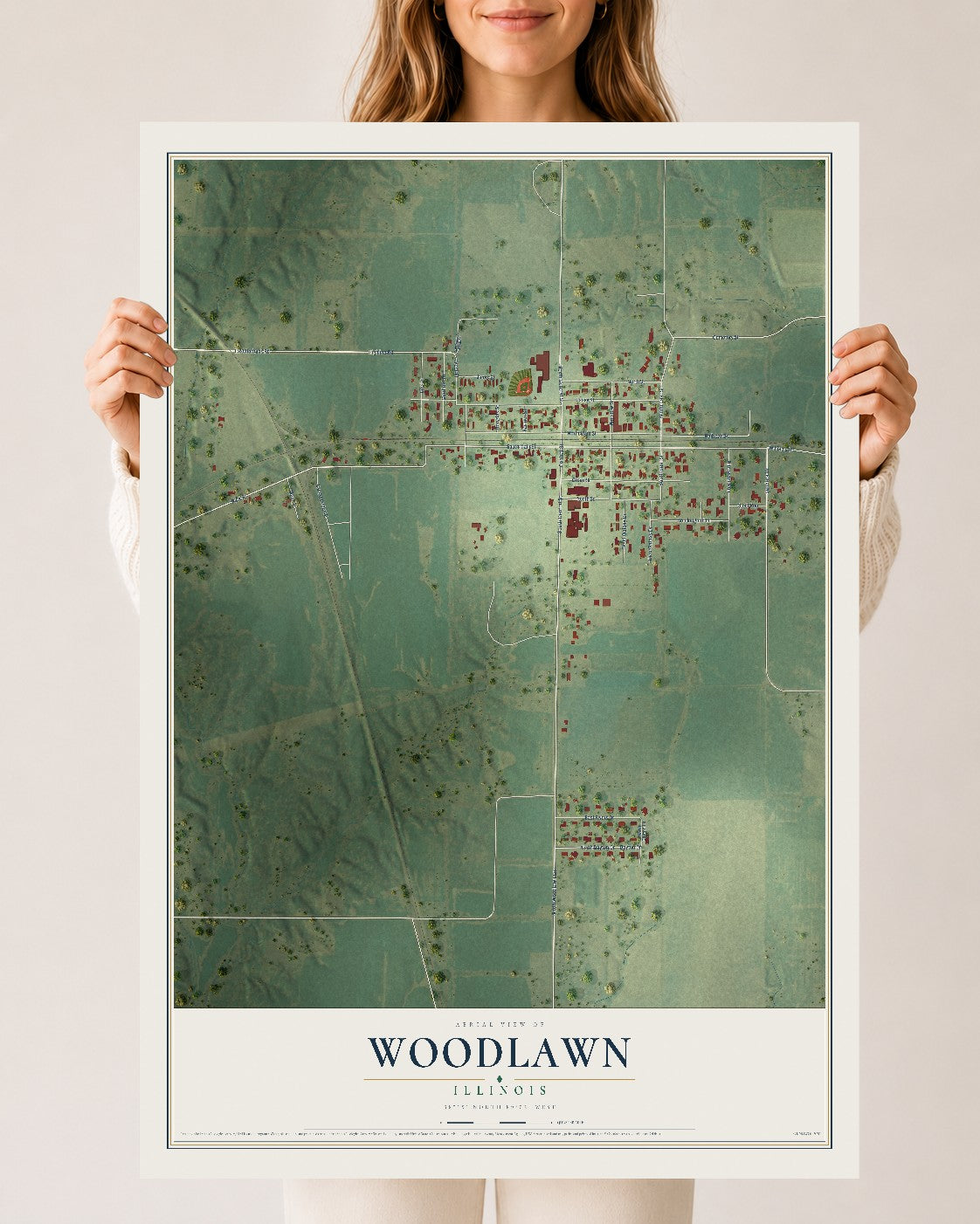 Map of Woodlawn, Illinois, 24 x 36 inch unframed archival matte print