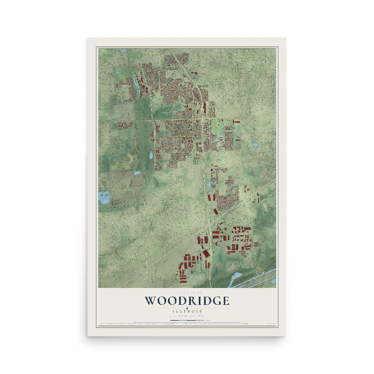 Map of Woodridge, Illinois, 12 x 18 inch unframed archival matte print