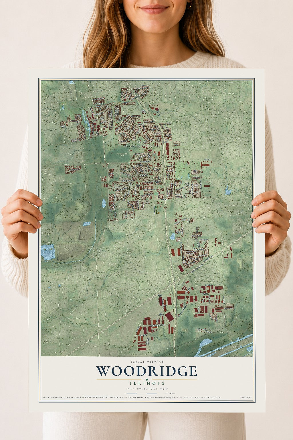 Map of Woodridge, Illinois, 18 x 24 inch unframed archival matte print