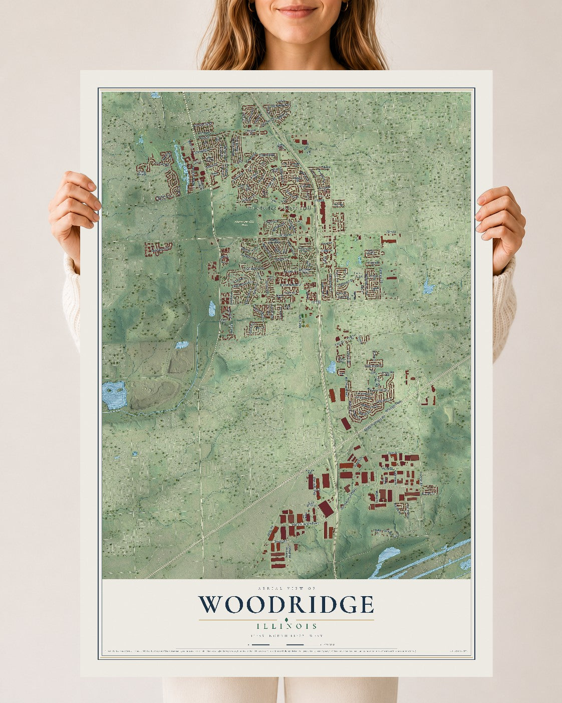 Map of Woodridge, Illinois, 24 x 36 inch unframed archival matte print
