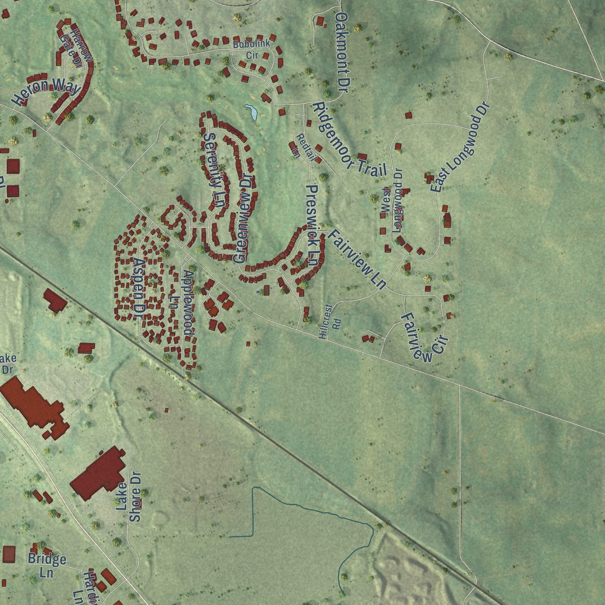Second close-up of the map of Woodstock, Illinois print showing more streets and buildings