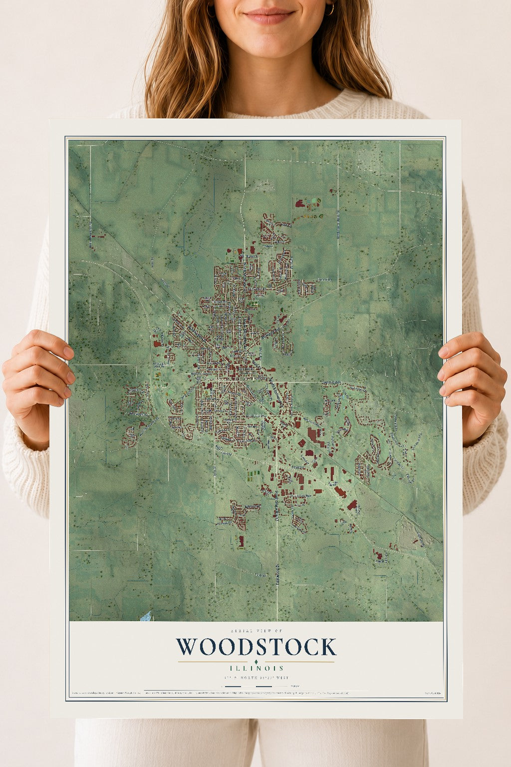 Map of Woodstock, Illinois, 18 x 24 inch unframed archival matte print
