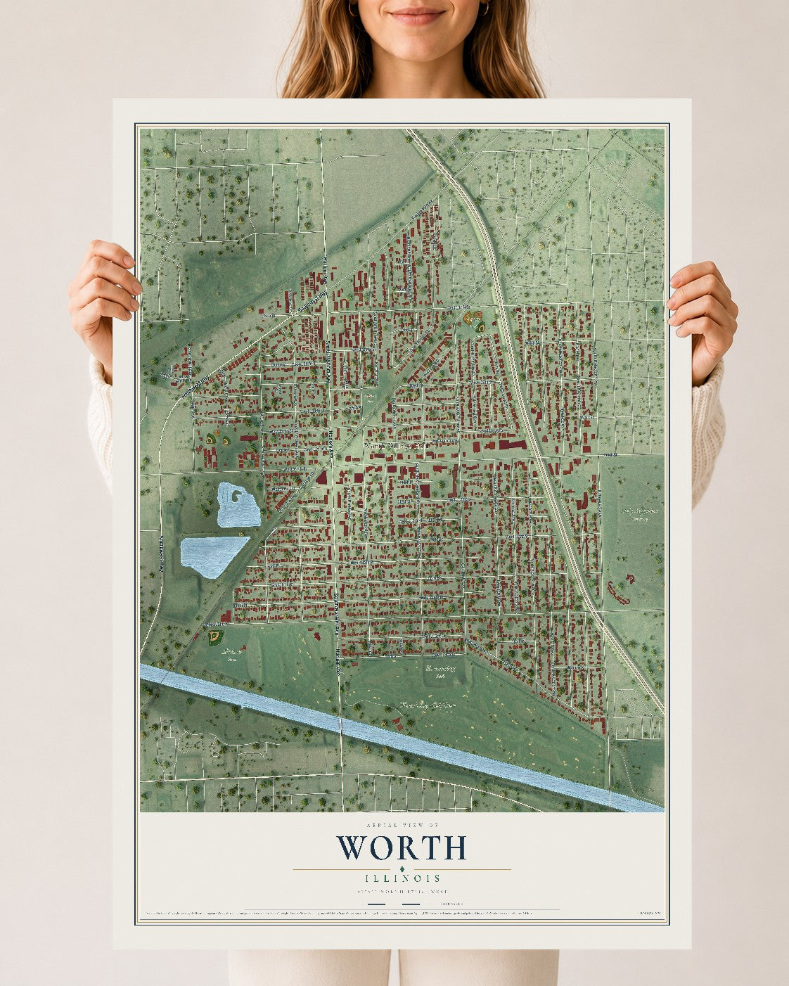 Map of Worth, Illinois, 24 x 36 inch unframed archival matte print
