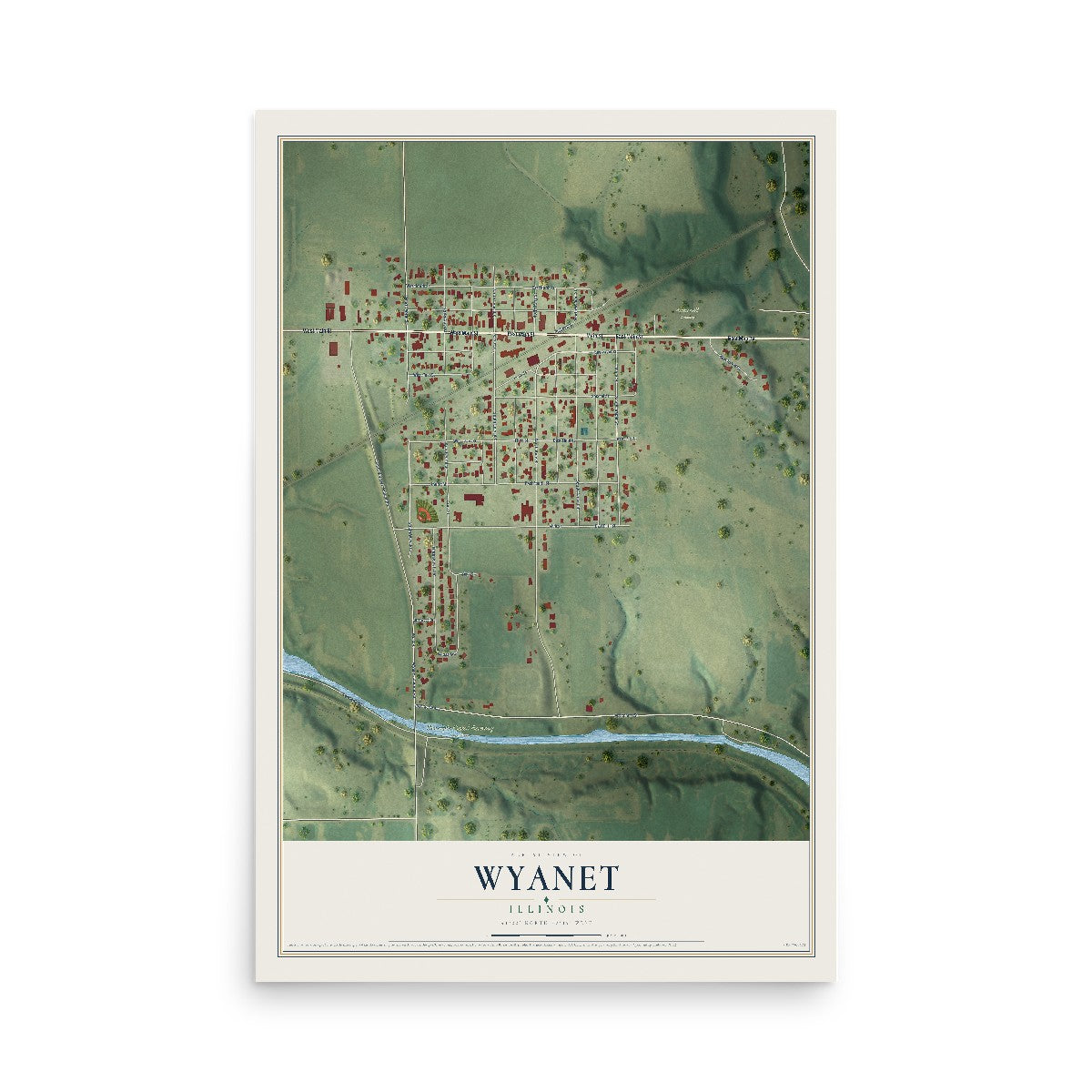 Map of Wyanet, Illinois, 12 x 18 inch unframed archival matte print