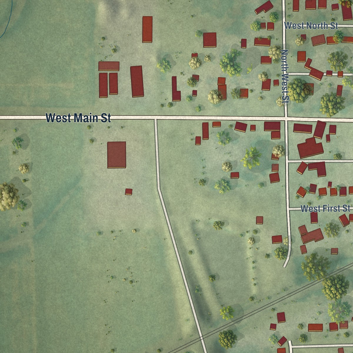 Second close-up of the map of Wyanet, Illinois print showing more streets and buildings