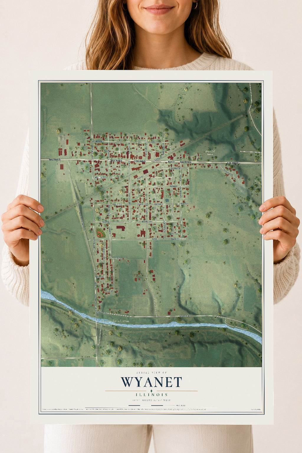 Map of Wyanet, Illinois, 18 x 24 inch unframed archival matte print