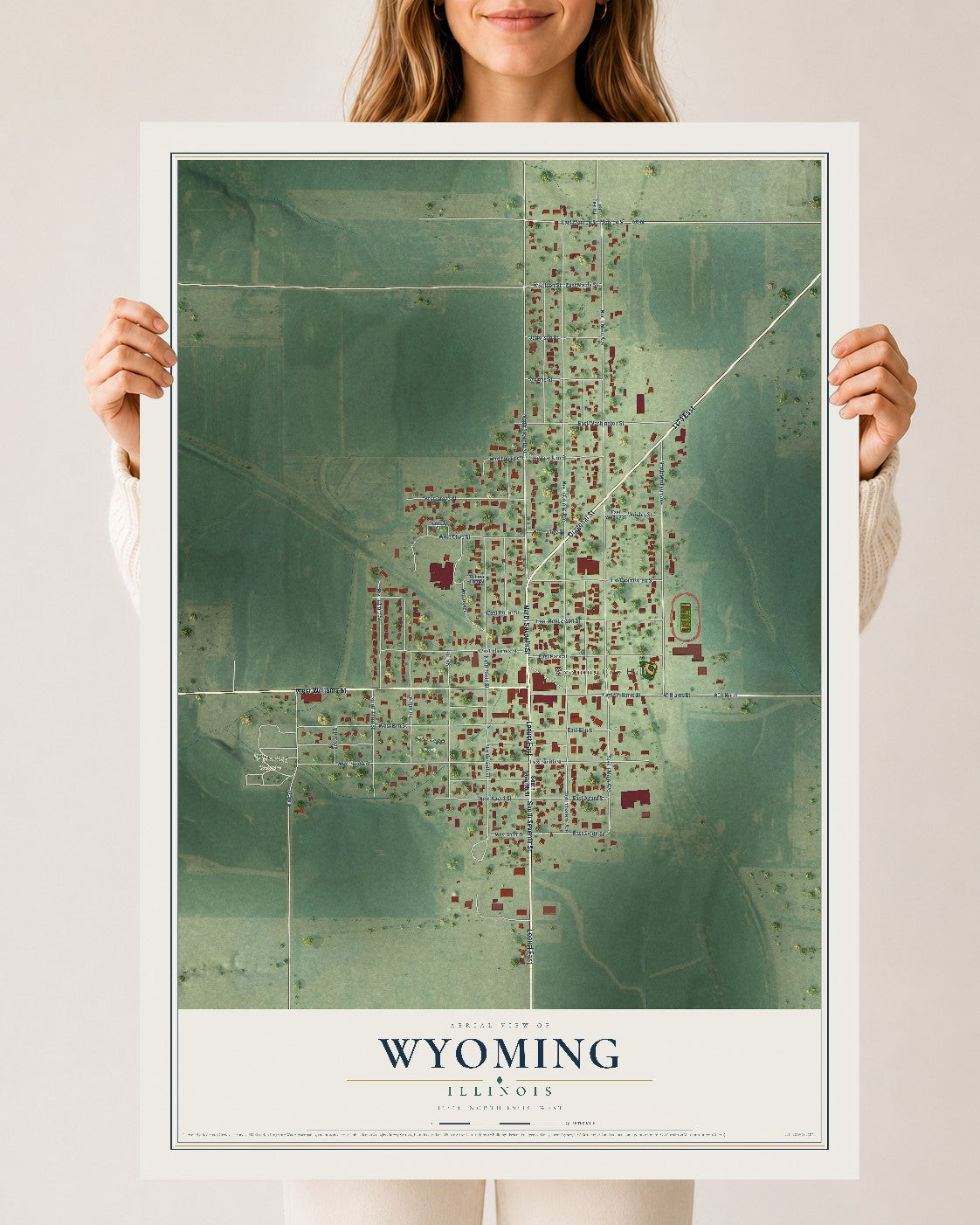 Map of Wyoming, Illinois, 24 x 36 inch unframed archival matte print
