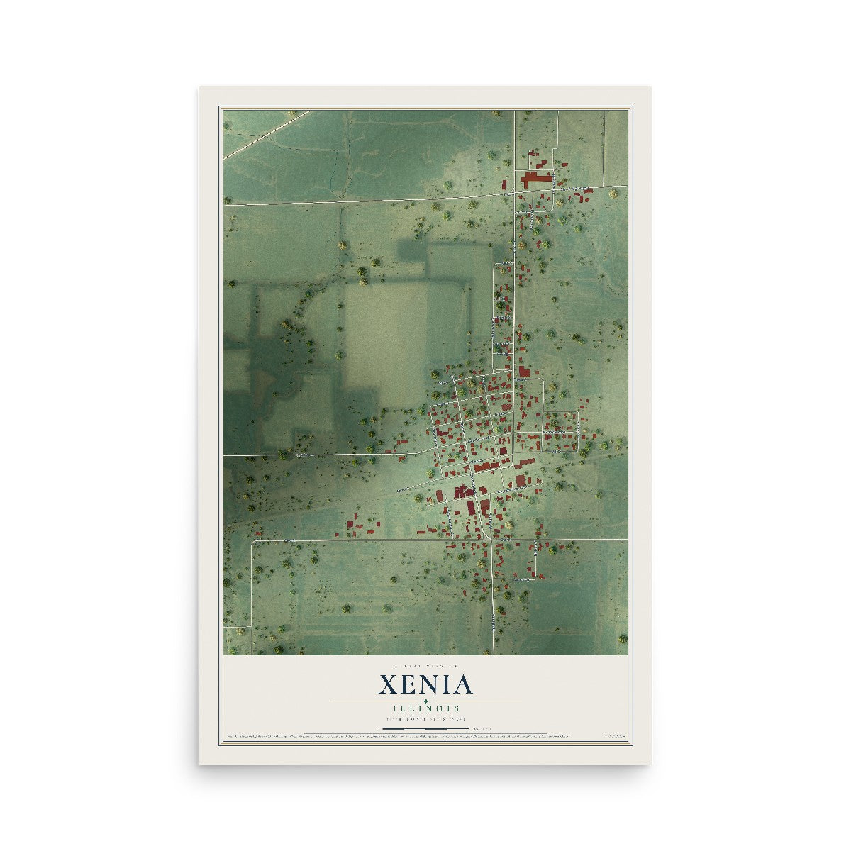 Map of Xenia, Illinois, 12 x 18 inch unframed archival matte print