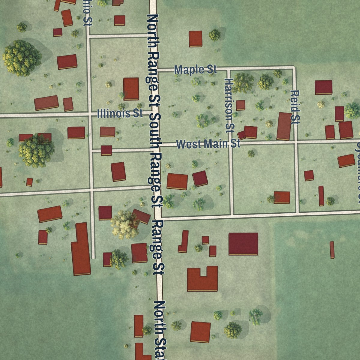 Close-up of the map of Yale, Illinois print showing street and building detail