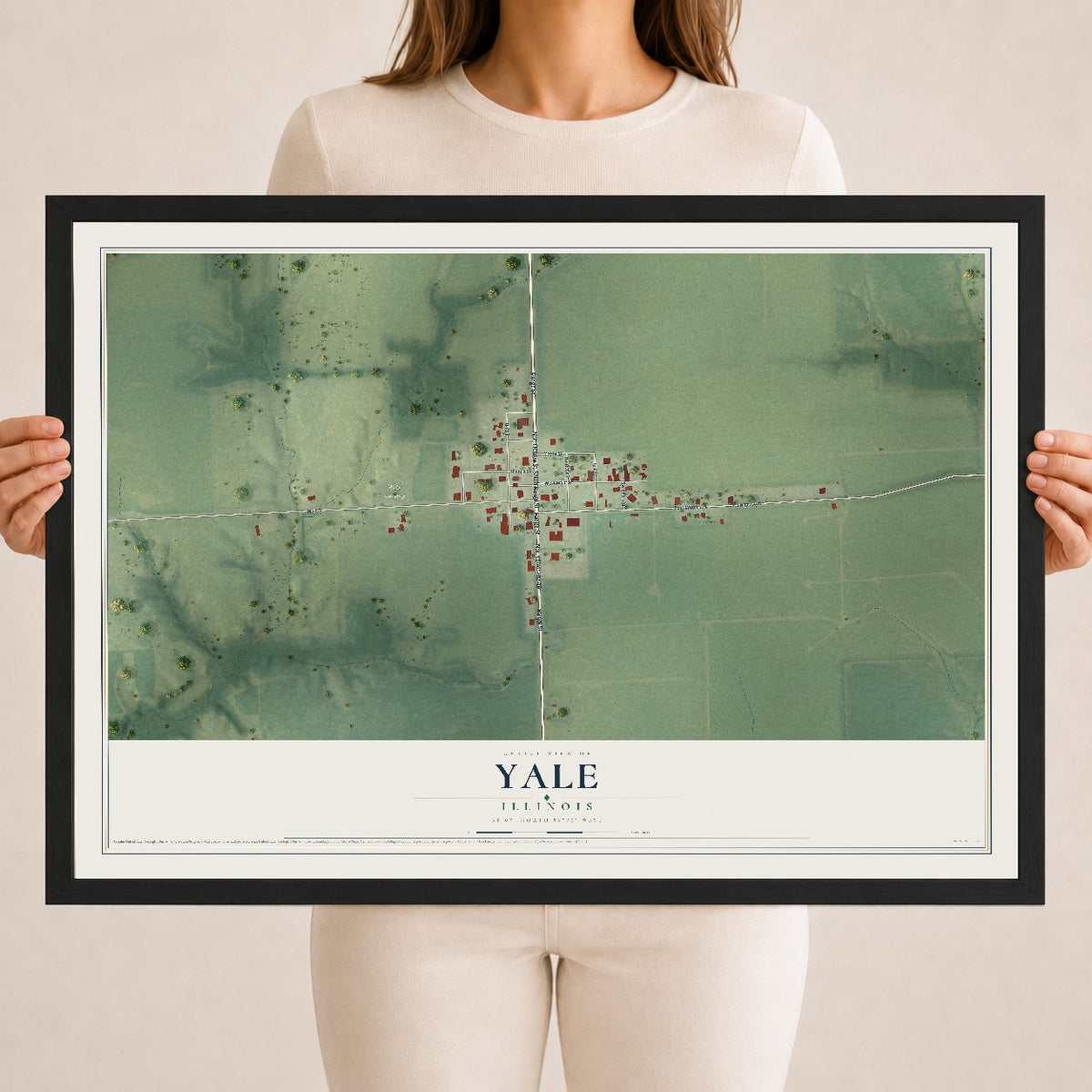 Map of Yale, Illinois, 18 x 24 inch print in a black wood frame
