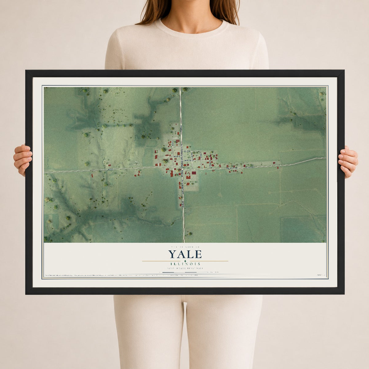 Map of Yale, Illinois, 24 x 36 inch print in a black wood frame