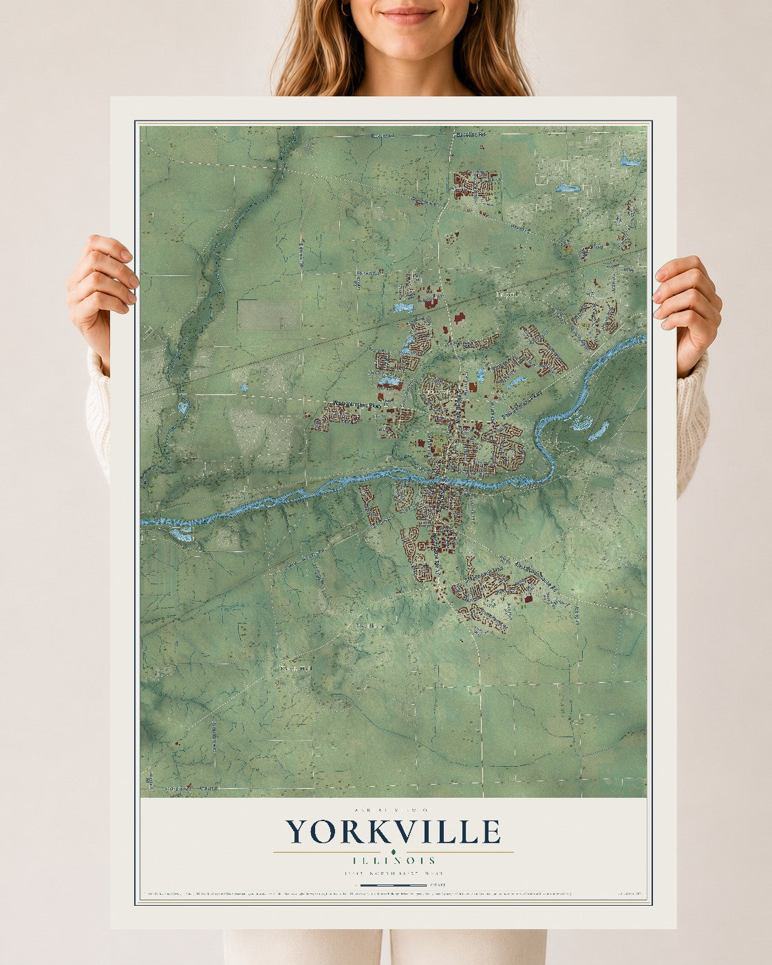 Map of Yorkville, Illinois, 24 x 36 inch unframed archival matte print