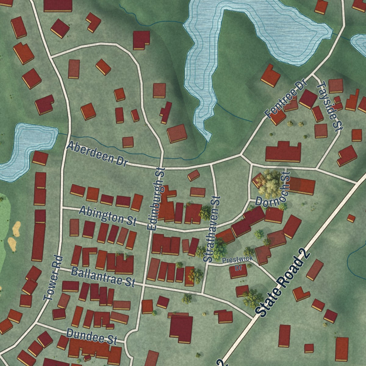 Close-up of the map of Aberdeen, Indiana print showing street and building detail
