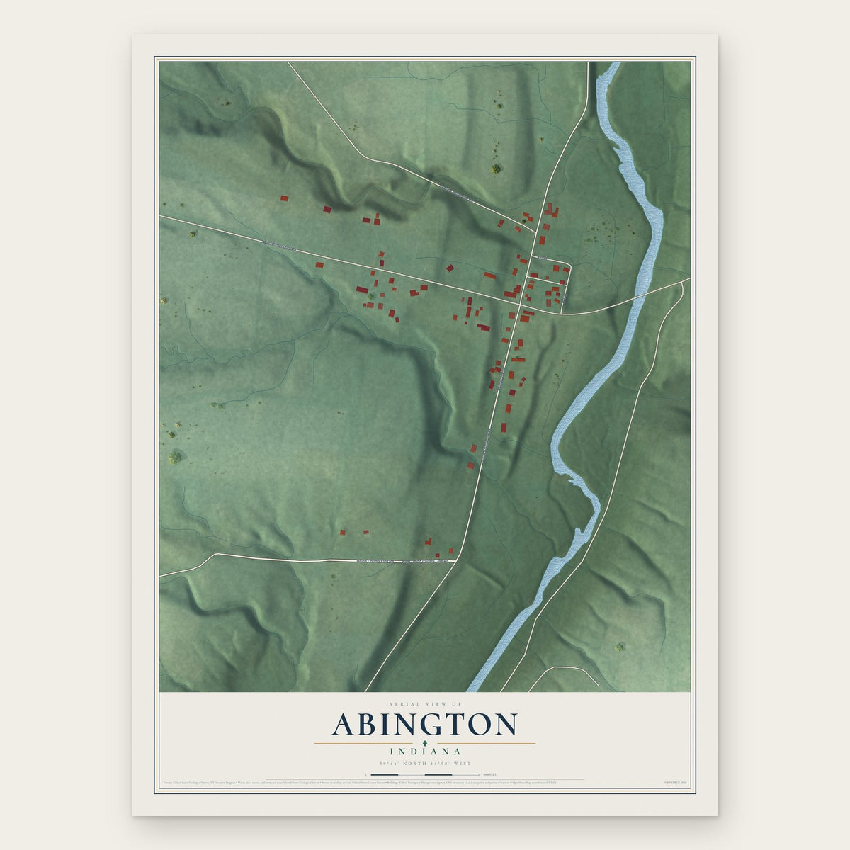 Abington, Indiana map print, the full design