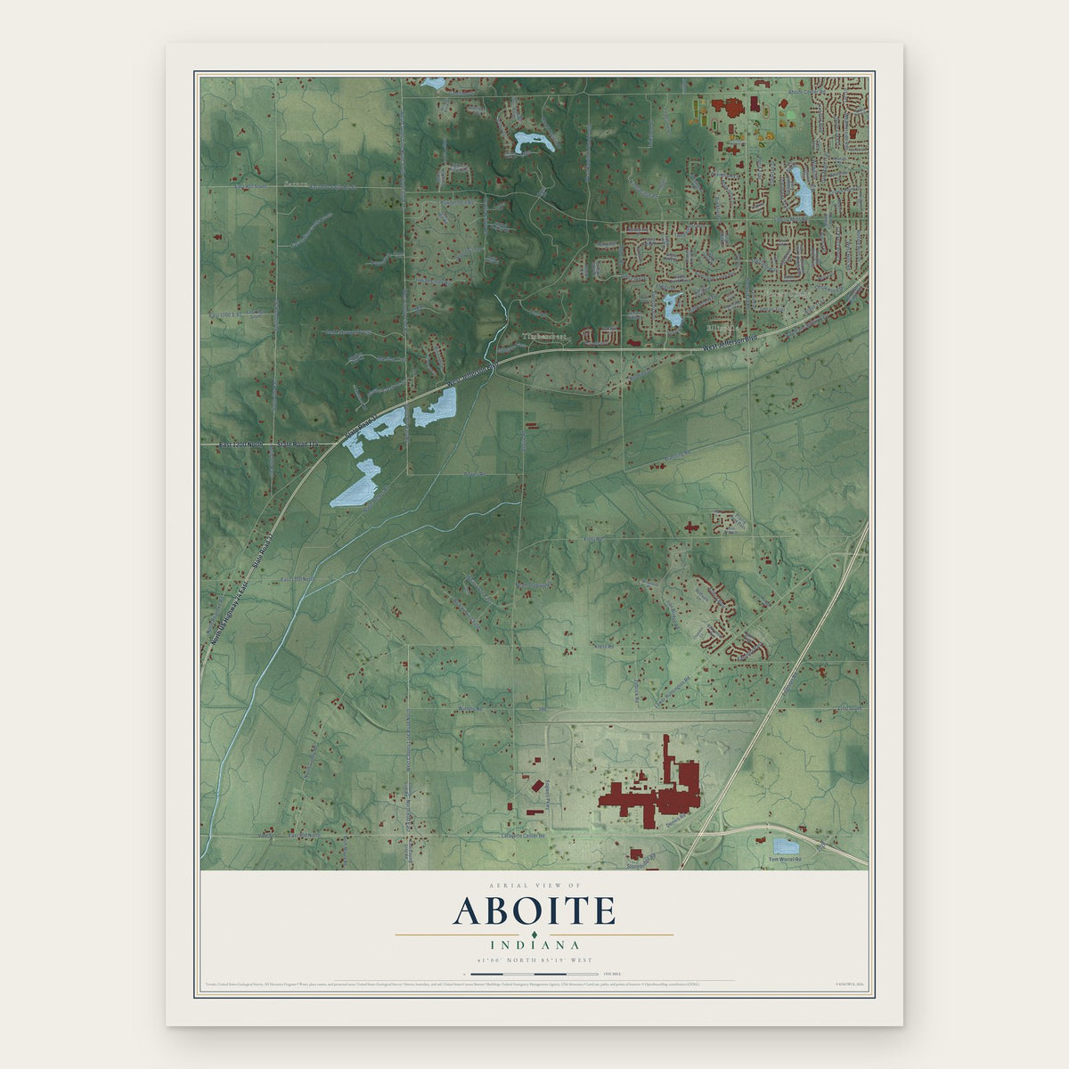 Aboite, Indiana map print, the full design
