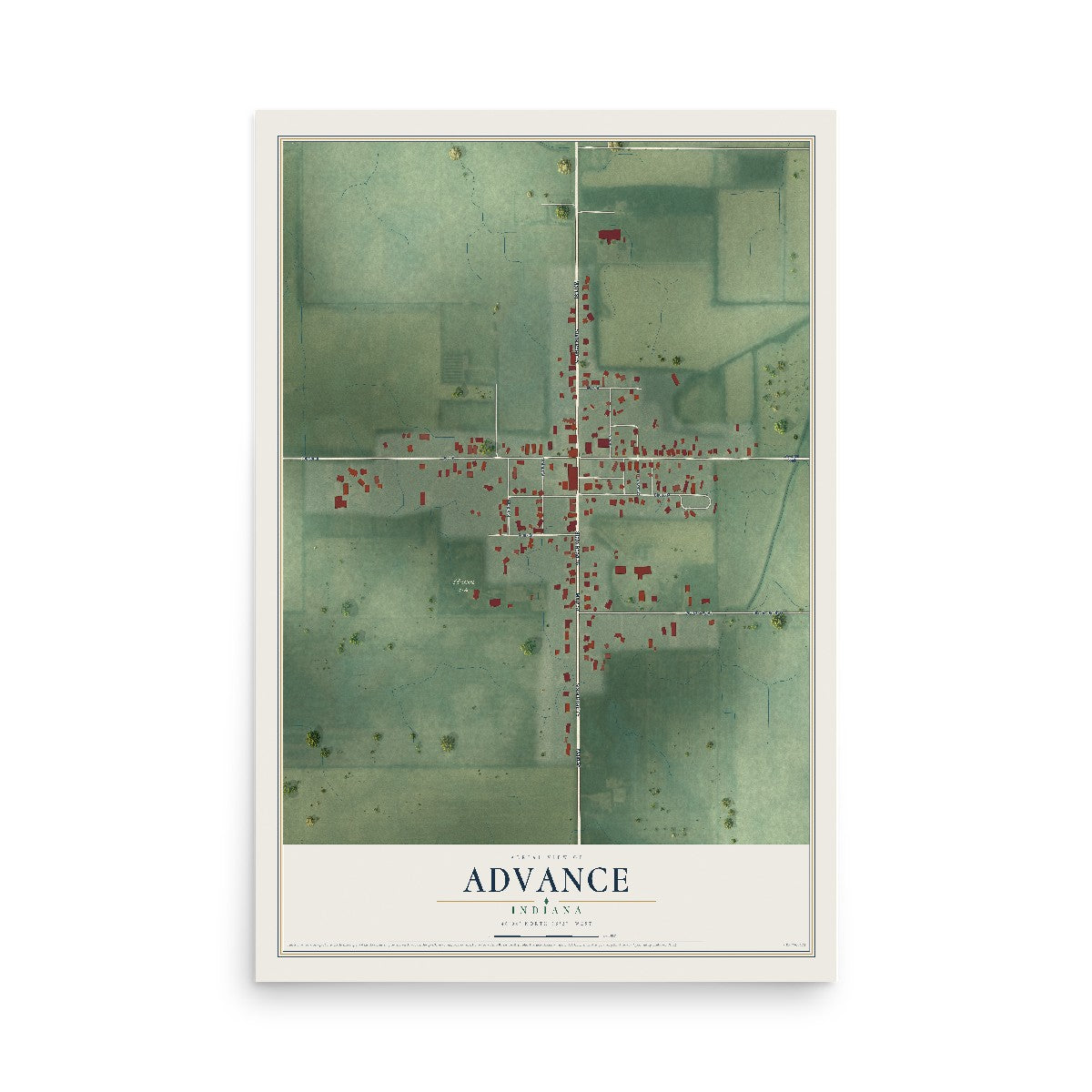 Map of Advance, Indiana, 12 x 18 inch unframed archival matte print